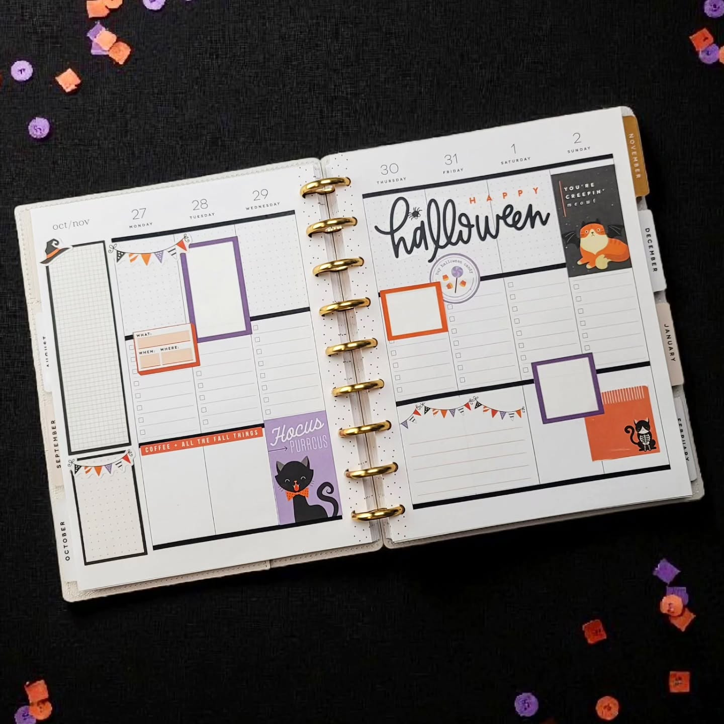 Happy Halloween! 🎃
.
#beforethepen #plannerspread #weeklyspread #plannercommunity #planwithme #plannerlove #ilovemyhappyplanner #happyplanning #thehappyplanner #iamahappyplanner #planneraddict #stickeraddict #plannerobsessed #plannerlife #planahappylife #planyourweek #plannernerds #plannerstickers #happyplannerinspiration #checklistlayout #halloweenplannerstickers #halloweenplanner