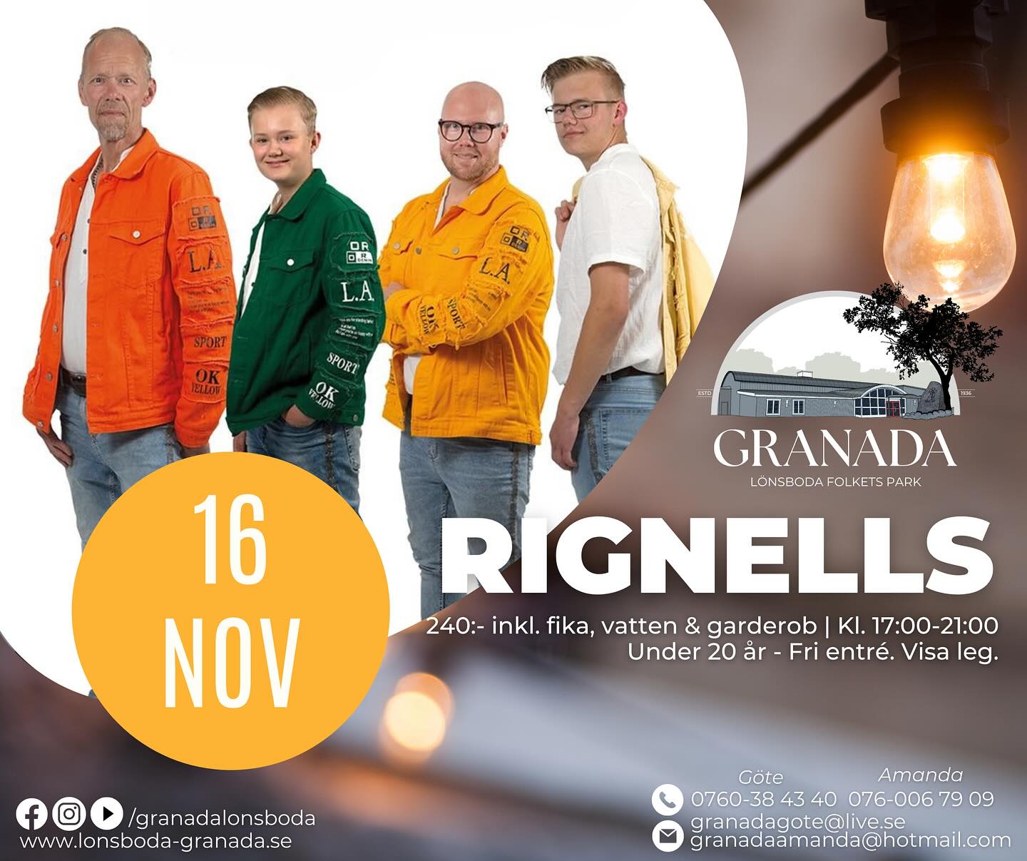På söndag är ni hjärtligt välkomna när Rignells bjuder upp till dans! 🧡💚💛🤍
#granadalönsboda #folketspark #lönsboda #söndagsdans #rignells