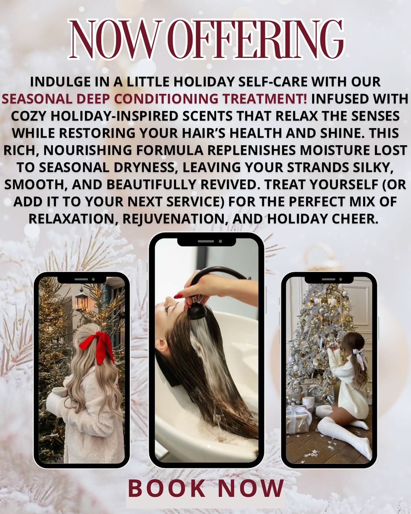 Smells like the holidays, feel like heaven! Give your hair the gift of moisture and shine with our cozy deep conditioning treatments infused with holiday scents! Perfect for combating seasonal dryness! Your hair deserves some holiday love too! 🥰
#selfcare #hairgoals #holidayselfcare
