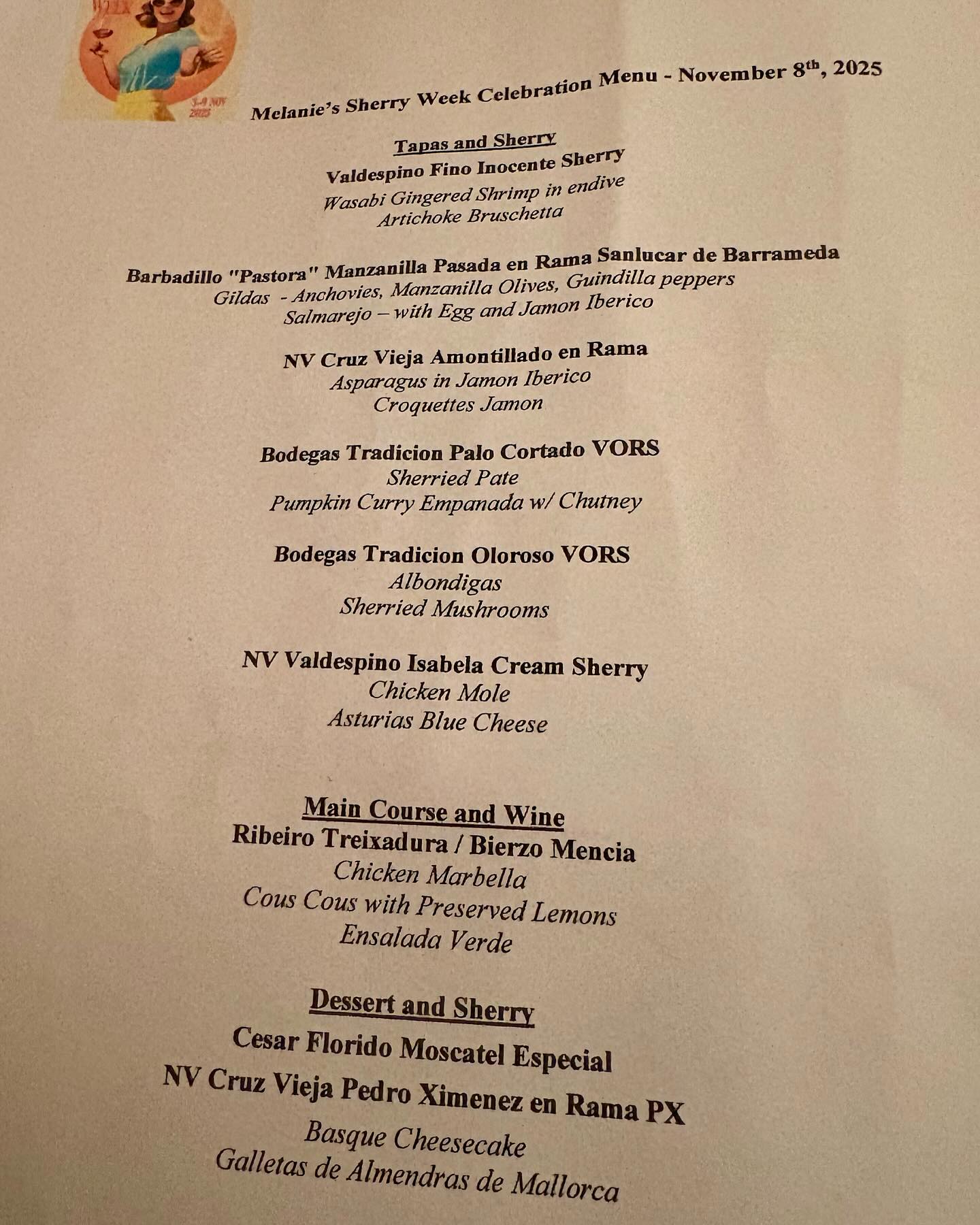 Did you know that last week was International Sherry Week? So, I just had to join the festivities and celebrate with a sherry and food pairing evening including fino, manzanilla, amontillado, palo cortado, oloroso, cream sherry, Pedro Ximenez, and Moscatel. All the pairings worked but the big hits were fino with artichoke bruschetta, salmanejo with manzanilla, pumpkin curry empanadas with palo cortado, cream sherry with mole and basque cheesecake with moscatel. The evening proved that sherry in its diverse incarnations is an incredible and versatile food pairing wine! Also delish and the best pairing for great company! @sherrywinesjerez @isherryweek #palocortadosherry #bodegabarbadillo #bodegastradicionales #valdespino