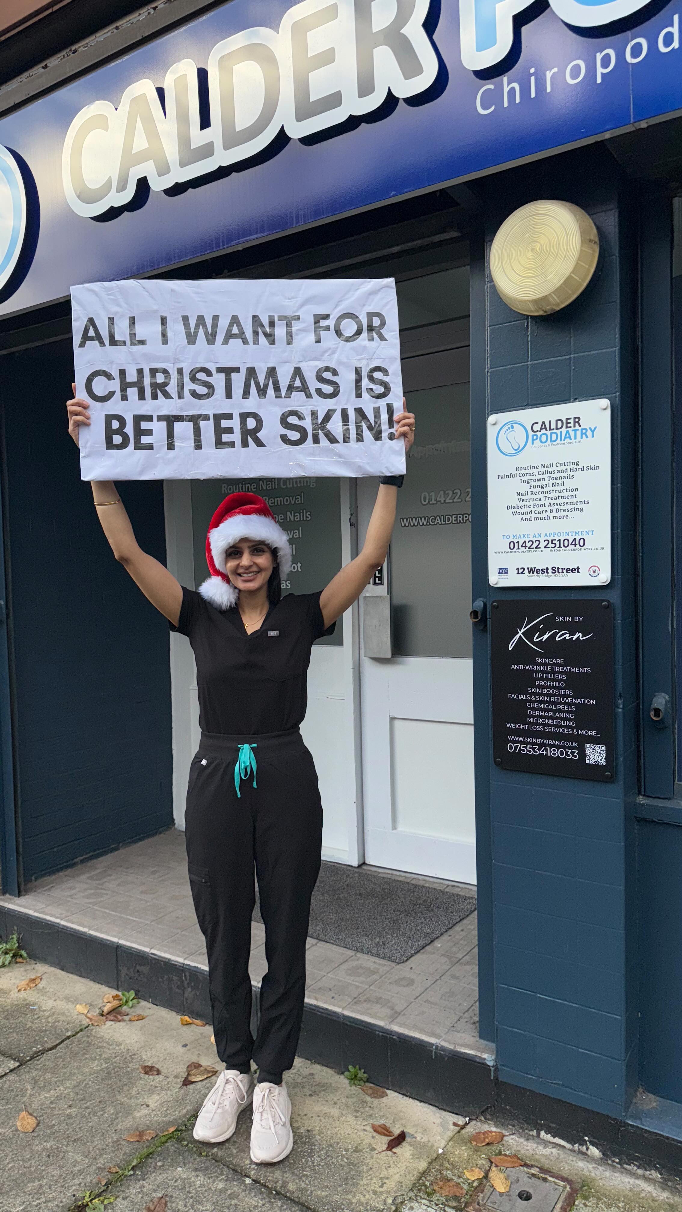 All I want for Christmas isโฆ better skin! ๐
โจ
Iโve been out spreading some Christmas spirit around Sowerby Bridge (sign in hand, as always ๐) โ and with my Black Friday offers now live, this really is the season to glow!
โจ BLACK FRIDAY OFFERS (Valid until Christmas!) โจ
๐ ยฃ100 OFF Profhilo when you book 3 areas of Anti-Wrinkle
๐ Buy ANY 3 Obagi products โ Get a FREE Blue Peel Radiance OR Medical Grade Facial
๐ Spend ยฃ200 on products โ Get a FREE Medical Grade Facial
๐ Buy 2 Blue Peel Radiance Peels โ Get the 3rd FREE
Whether youโre treating yourself or someone you love โ glowing, healthy, confident skin is the ultimate Christmas gift.
๐ Book your consultation now on Booksy!
๐ Based at Calder Podiatry, Sowerby Bridge
Letโs get you glowing for Christmas! โจ