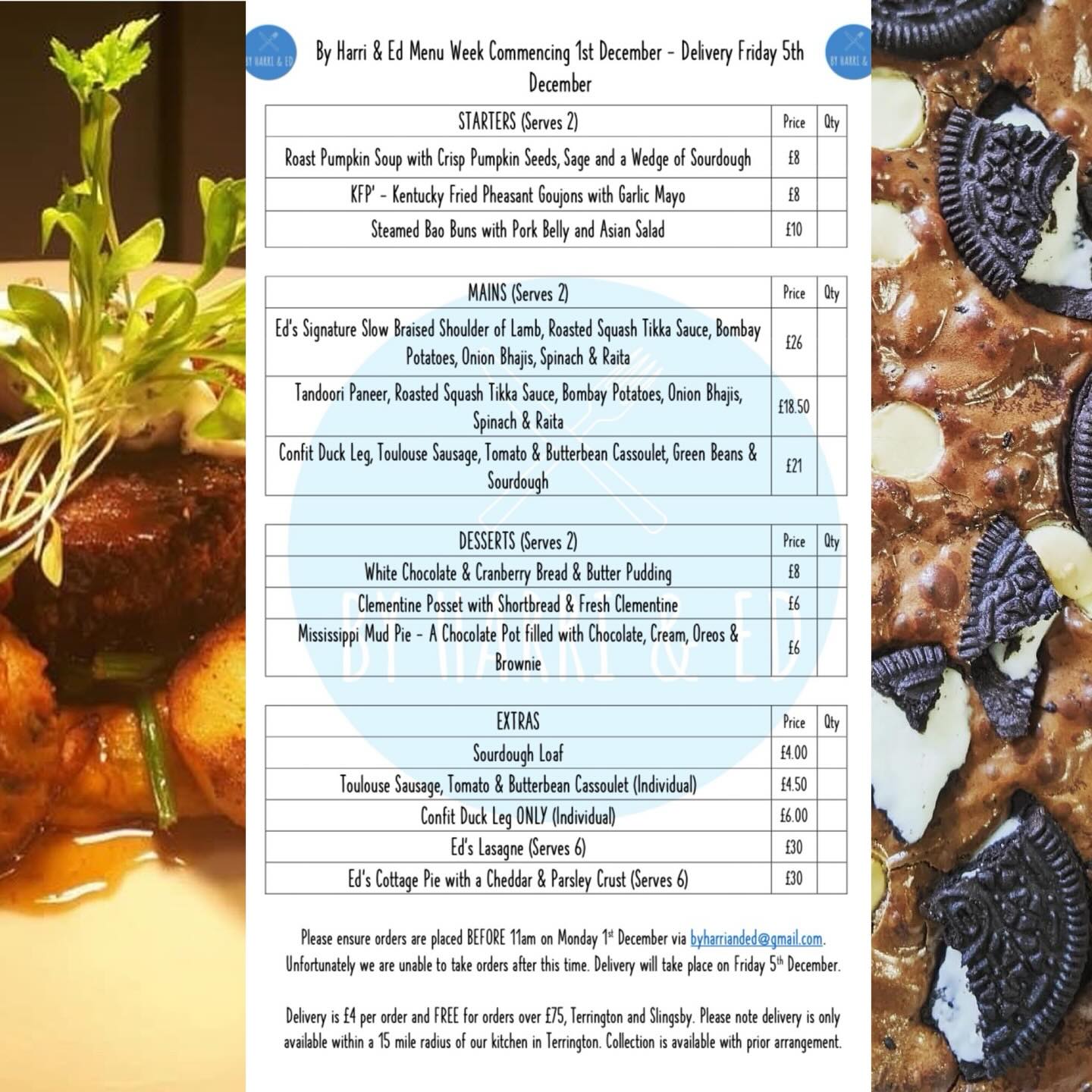 it’s our Penultimate Menu for 2025! Get your orders in this weekend (by 10am Monday 1st) for delivery on Friday 5th December.
We’ve had a busy time here and cannot thank you all enough for the support at the Pop Up Pub in Terrington last Friday and @terringtonhall.school ‘s Christmas Fair on Wednesday.
Christmas Orders are coming in thick and fast so if you have not yet placed your order, please get in touch ASAP to avoid missing out. Deadline for those is Monday 15th December although if @chef_ed_allen sees the amount of canapés we have on order already…this deadline may need to be brought forward!
Roll on December!
#christmas #food #delivery #chef #foodie #york #ryedale #streetfood #foodporn #dessert #pastry #family
