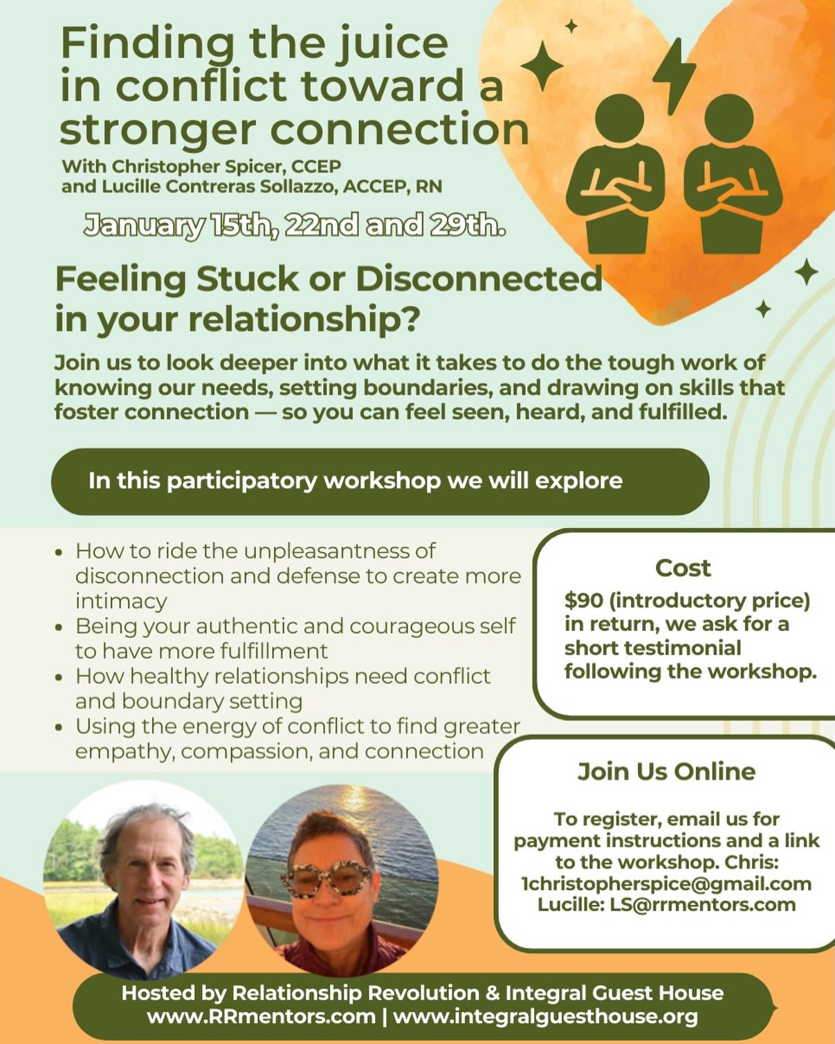 Times: January 15 6 pm - 8 pm, January 22 6 pm - 7:30 pm and January 29, 2026 6 pm - 7:30 pm Reach out to one of us with any questions you may have