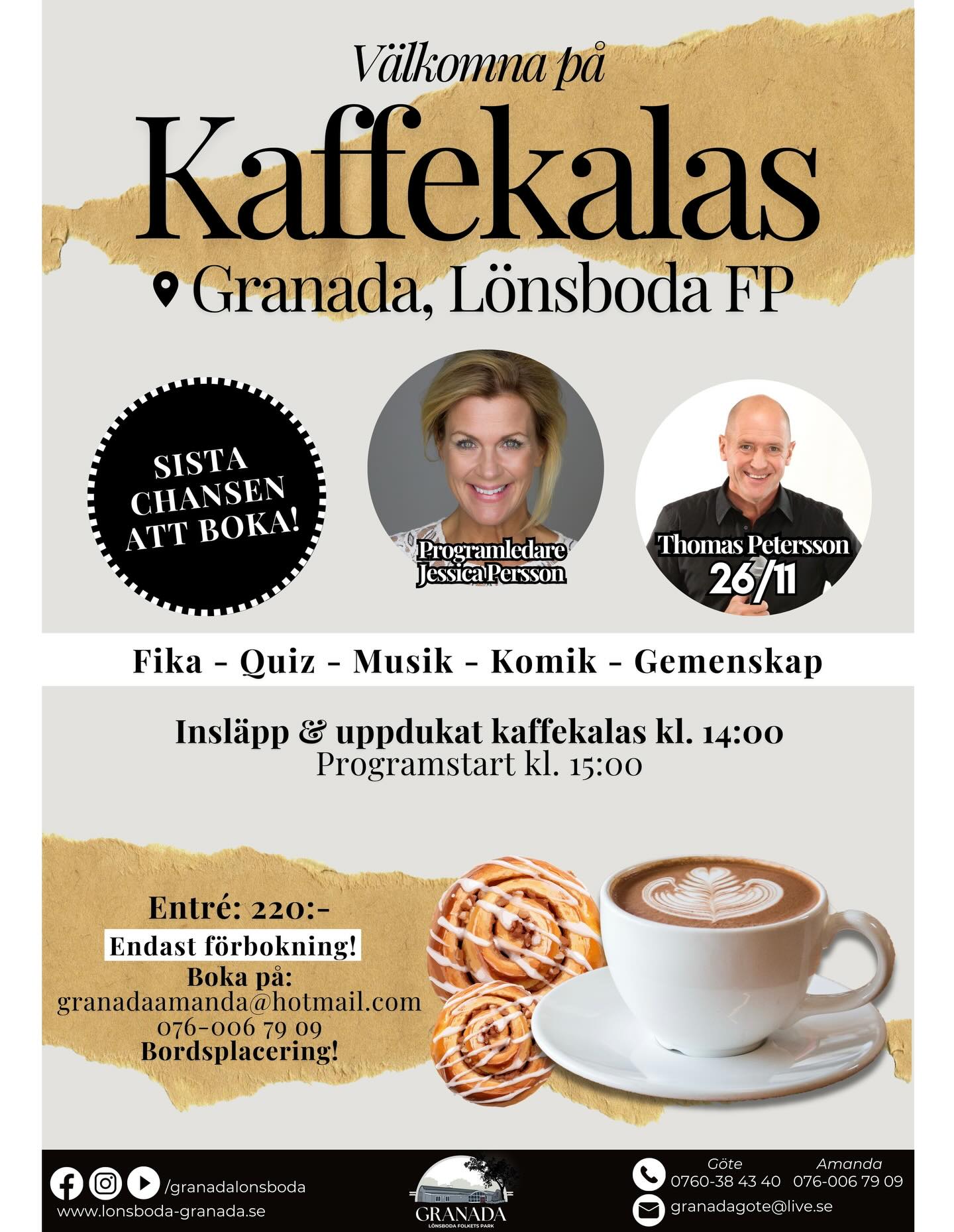 Det är nu SISTA CHANSEN att boka onsdagens kaffekalas! 🤠☕️
Boka på: 076-006 79 09 📞
#granadalönsboda #folketspark #lönsboda #kaffekalas #thomaspetersson
