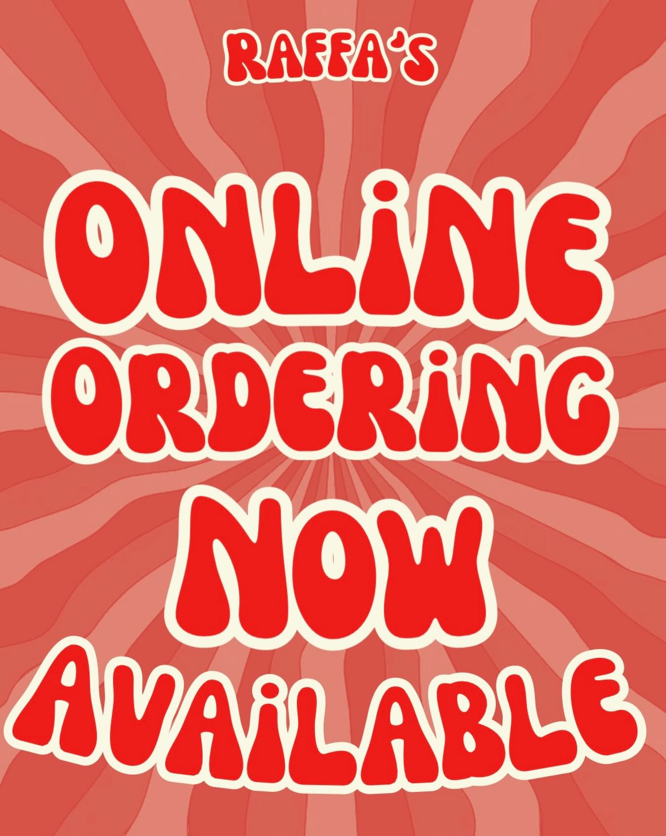 Good news, Raffa’s fans! ❤️
We’ve launched online ordering for pickup, and you can pre-order anytime. Head to our website to order!
Your pizza and burger cravings just got way easier! 🍕🍔
Order ahead, swing by, and enjoy.