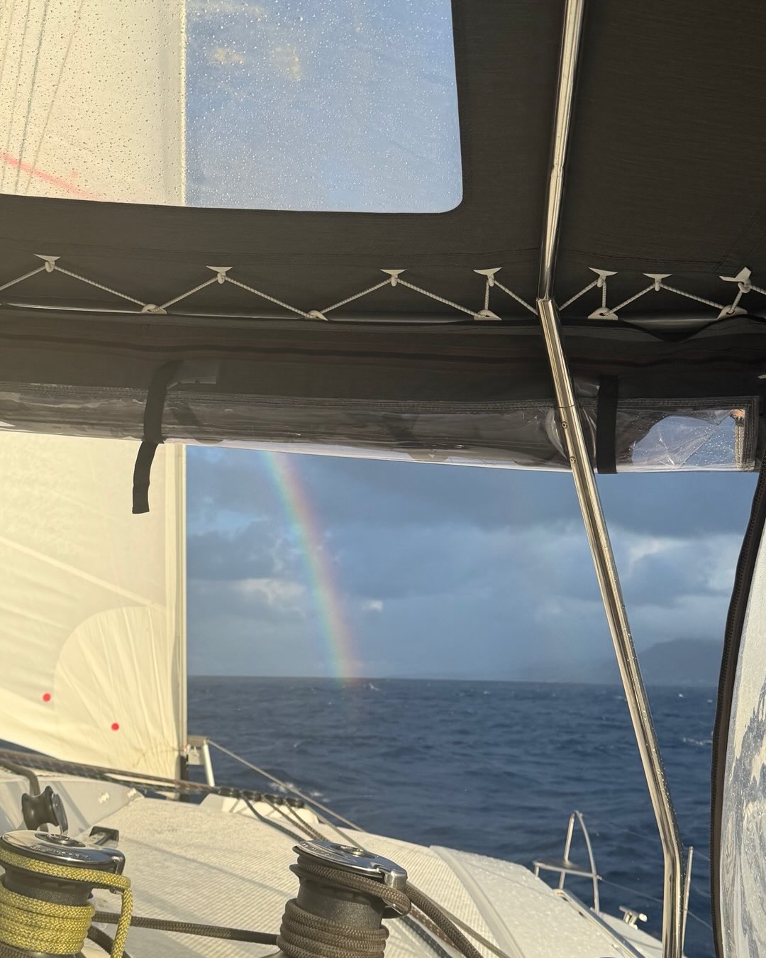 If sailing overnight Pat in particular likes a bright moon and last night she was grateful for the ‘Waning Gibbous’ , larger than half shrinking moon. Either side of Dominica the channels can be boisterous each taking 4 hours plus to cross and we had perfect wind direction just aft of the beam. In the Lee of a substantial Dominica for 4 hours there is little wind so good time to motor, recharge batteries and sleep. So now at 06:30 with the sunrise we are approaching Guadeloupe the French ‘Butterfly’ shaped island where again we will loose the wind so recharge and anchor at the North end, catch up on sleep ready for Thursdays crossing to Antigua. Just had a VHF call direct from French Search and Rescue saying a 7m fishing vessel emergency beacon went off 2 hours ago 8 miles East keep an eye for it !