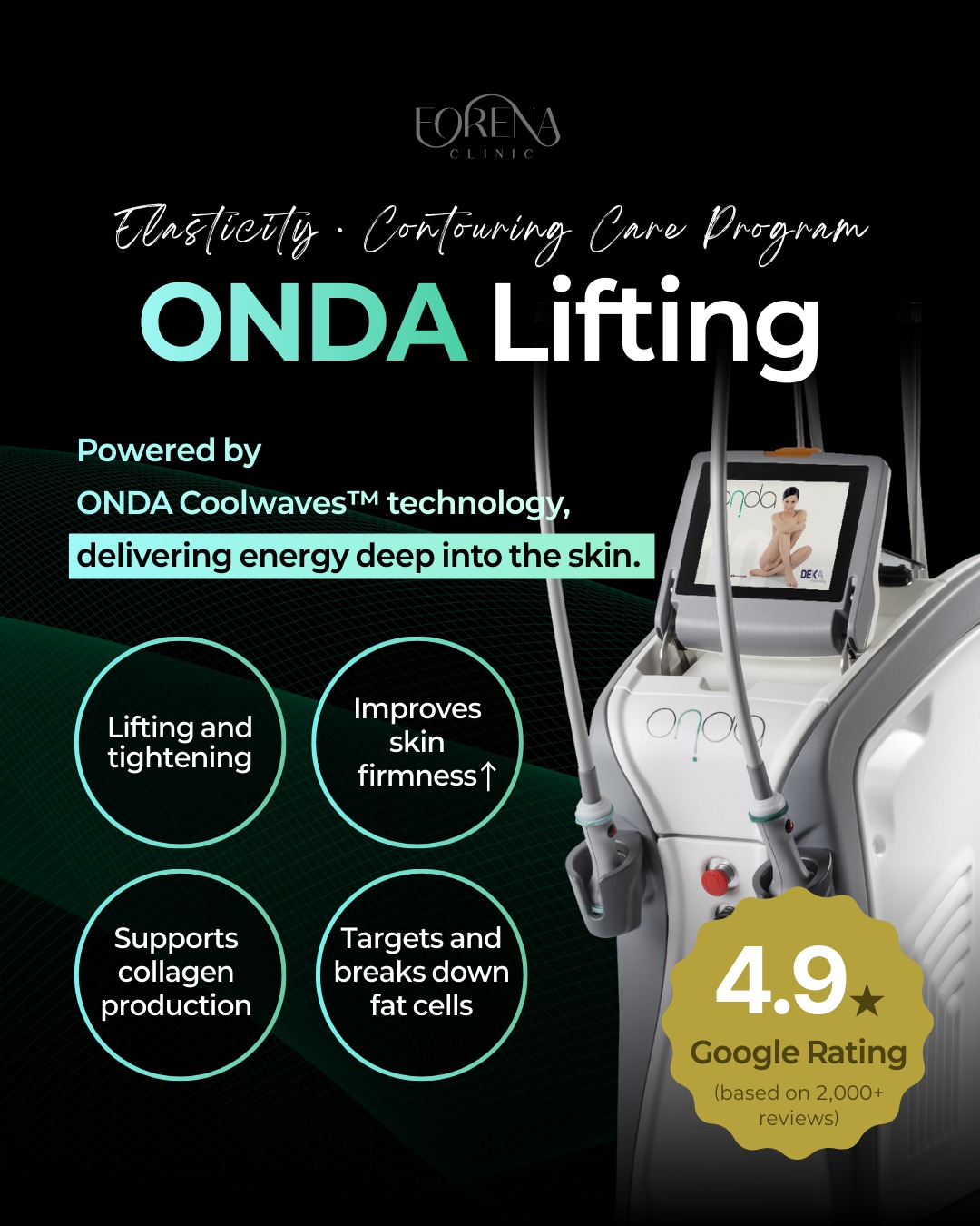 ONDA Lifting utilizes ONDA Coolwaves™ technology to deliver controlled energy into deeper tissue layers, supporting skin tightening, firmness, and contour refinement.
The treatment may be combined with fat-dissolving injections, Ultherapy Prime, or Botox to support a comprehensive, individualized contouring approach.
A non-invasive option designed for minimal discomfort and little to no downtime.
Available in Forena Clinic’s private treatment rooms with personalized 1:1 medical care.
Consultation required. Results may vary.
📍 Address
7th Floor, 140 Yanghwa-ro, Mapo-gu, Seoul, South Korea(5-minute walk from Hongdae Station Exit 9)
🌐 Website
www.forenaclinic.com
📱 Social Media
• WhatsApp: wa.me/821027363095
• Facebook: @forenaclinic
• TikTok: @forenaclinic
• Instagram: @forenaclinic
• YouTube: @forenaclinic
#ForenaClinic #SeoulClinic #KoreaAestheticClinic #HongdaeClinic
#SeoulSkincare #KoreaSkinClinic #SkinCareSeoul #ForeignerFriendlyClinic
#SeoulLifting #KoreaDermatology #SkinTreatmentSeoul #SeoulBeautyClinic
#AestheticClinicKorea #MedicalAestheticsSeoul #SeoulAesthetics
#KBeautyClinic #KoreaMedicalTourism #SkincareKorea
#KoreaTravel #VisitSeoul #HongdaeSeoul