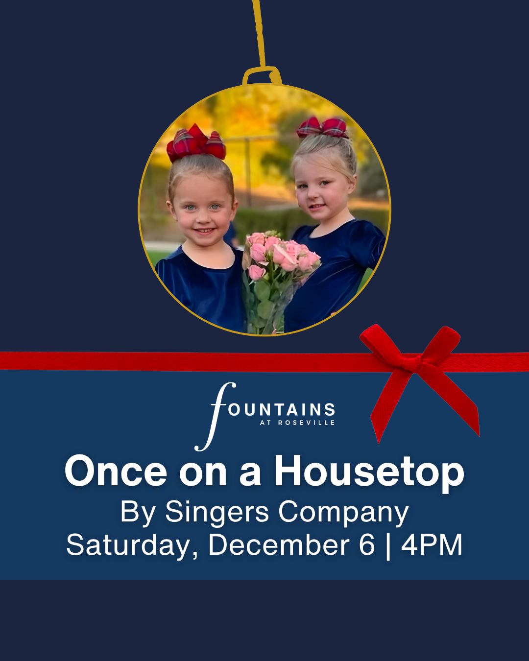 Mark your calendars! 🎄 Join us for a free holiday performance, (weather permitting). The performers from @singerscompany present "Once on a Housetop" with an uplifting message for the community.
📅 Saturday, December 6th
🕓 4:00 PM
📍 Main Stage, courtyard near Guest Services
Come early or stay late to shop, grab dinner, and enjoy sweet treats by the fire pit.
#fountainsatroseville #singerscompany #rosevilleevents #rosevilleca #placercounty