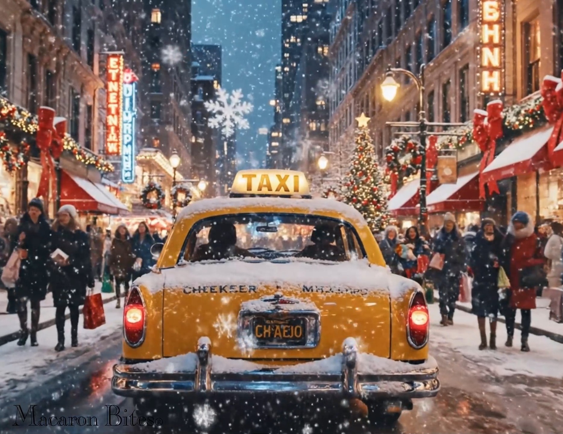 Snowy nights + French macarons = the best holiday surprise. ❄️🎁 #MacaronBites #HolidayGifting #ChristmasTreats #NYCChristmas #ShopSmall #GiftGuide