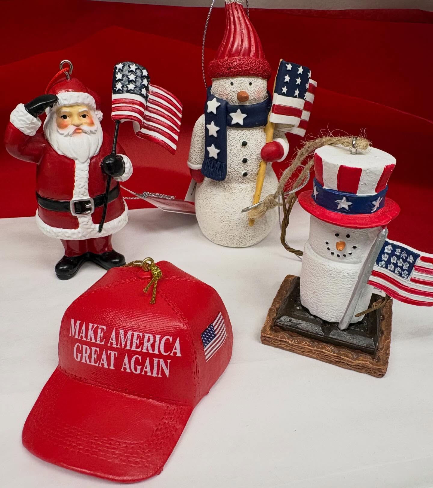 Almost sold out of our awesome assortment of Patriotic Christmas ornaments. 🇺🇸 Open Tuesday to Saturday at 11am