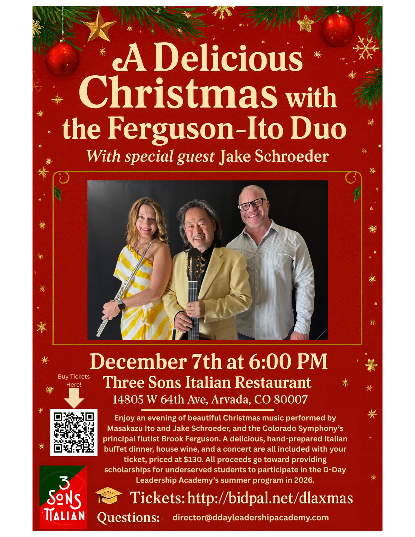 Just a few tickets left! 3 Sons is already cooking and the musicians are warming up! Come join us.