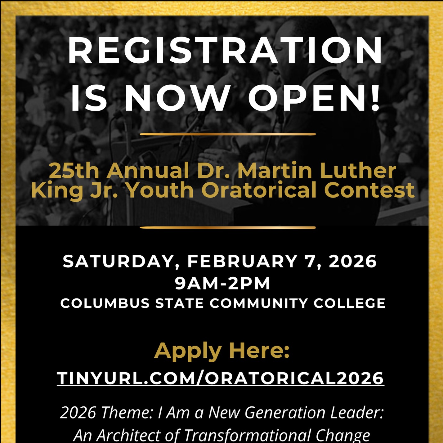 Calling All Student Voices: Register Today for the 25th Annual MLK Oratorical Contest!
Be part of history at the 25th Annual MLK Youth Oratorical Contest on February 7, 2026.
This is YOUR moment to speak up, inspire, and lead.
We’re also calling on:
• Educators who see promise in their students
• Mentors who help young people find their voice
• Parents, grandparents, caregivers who know their child has something meaningful to say
• Community leaders and advocates who want to see youth rise
Encourage a young person to sign up. Be the reason they stand in front of a microphone and speak their truth!
Register now: Link in bio
📅 Grades K–12 welcome | State qualifiers | Lunch included
#MLKOratorical #ColumbusYouthVoices #CelebratingUS