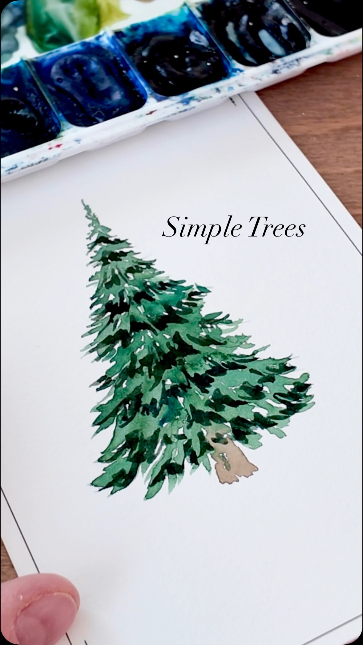 My biggest tip for creating simple watercolour trees!
Brush: size 6 round. This brush from my new travel brush set is coming to @craftamo on December 14th!!
Paper: @meeden hot pressed post cards
Watercolour: @shinhanart.official pwc watercolours. Olive green mixed with phthalo blue