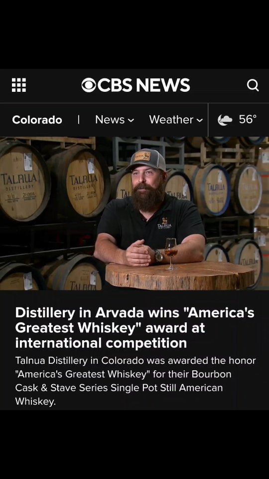So grateful to CBS News for their highlight of Talnua Distillery winning America's Greatest Whiskey from the American Distilling Institute 2025! Link in bio for their full story!
@cbscolorado
@cbsnews