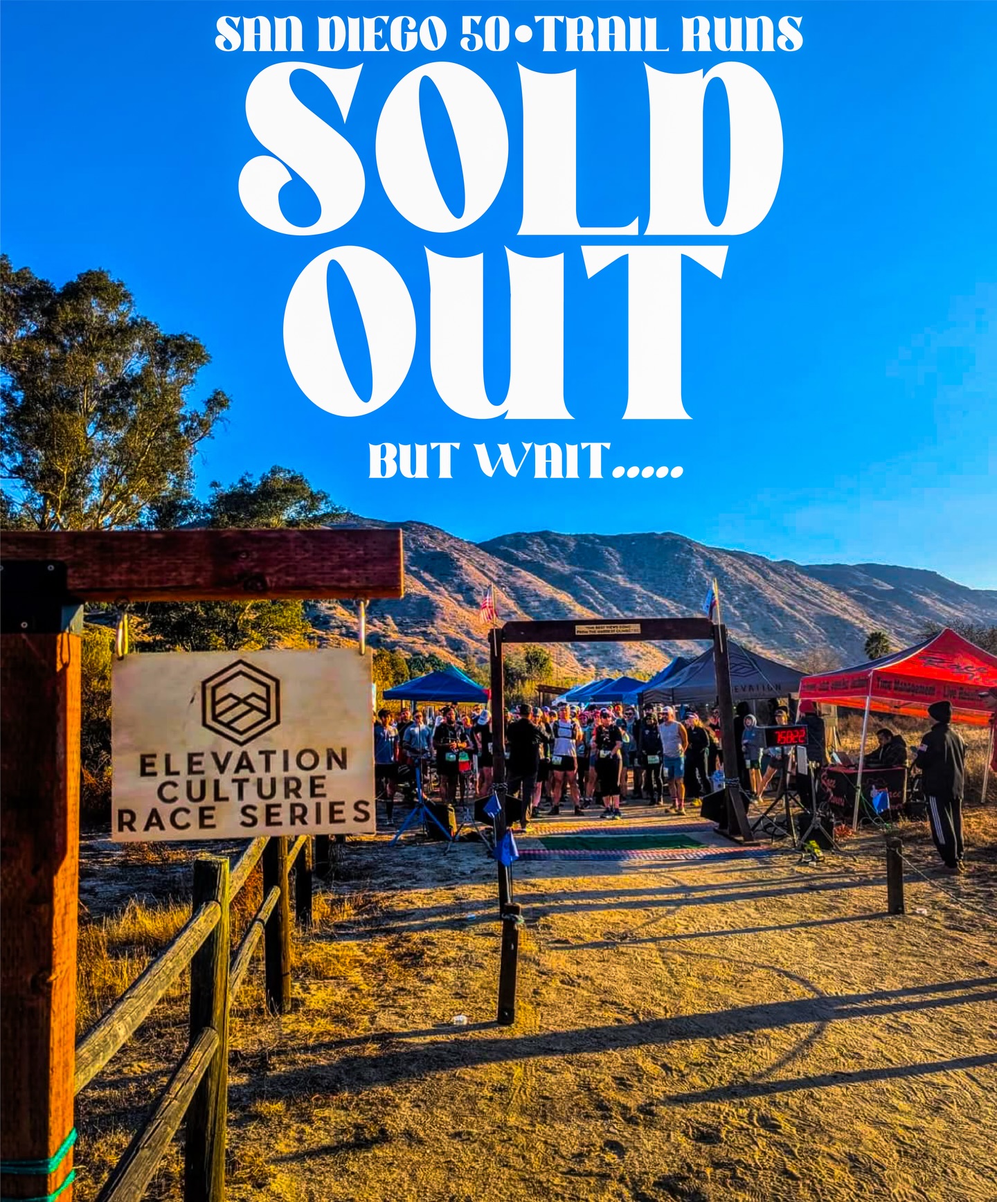 YOU and YOU and YOU ROCK! We are officially SOLD OUT for our San Diego 50 & Trail Runs on 1.10.26 we cannot wait to share in the views with you all! But wait…. You can get in as we saved a few spots for a few lucky runners and a friend:
Head over to check out our openings to volunteer for the race :
🤩Setup Crew
🤩Tear Down Crew
🤩Parking Crew
Sign up yourself or a friend and get in for FREE! Go to link in bio or here our registration page:
https://runsignup.com/Race/Volunteer/CA/Escondido/SanDiego50
After you register to volunteer email:team@elevationculture.com