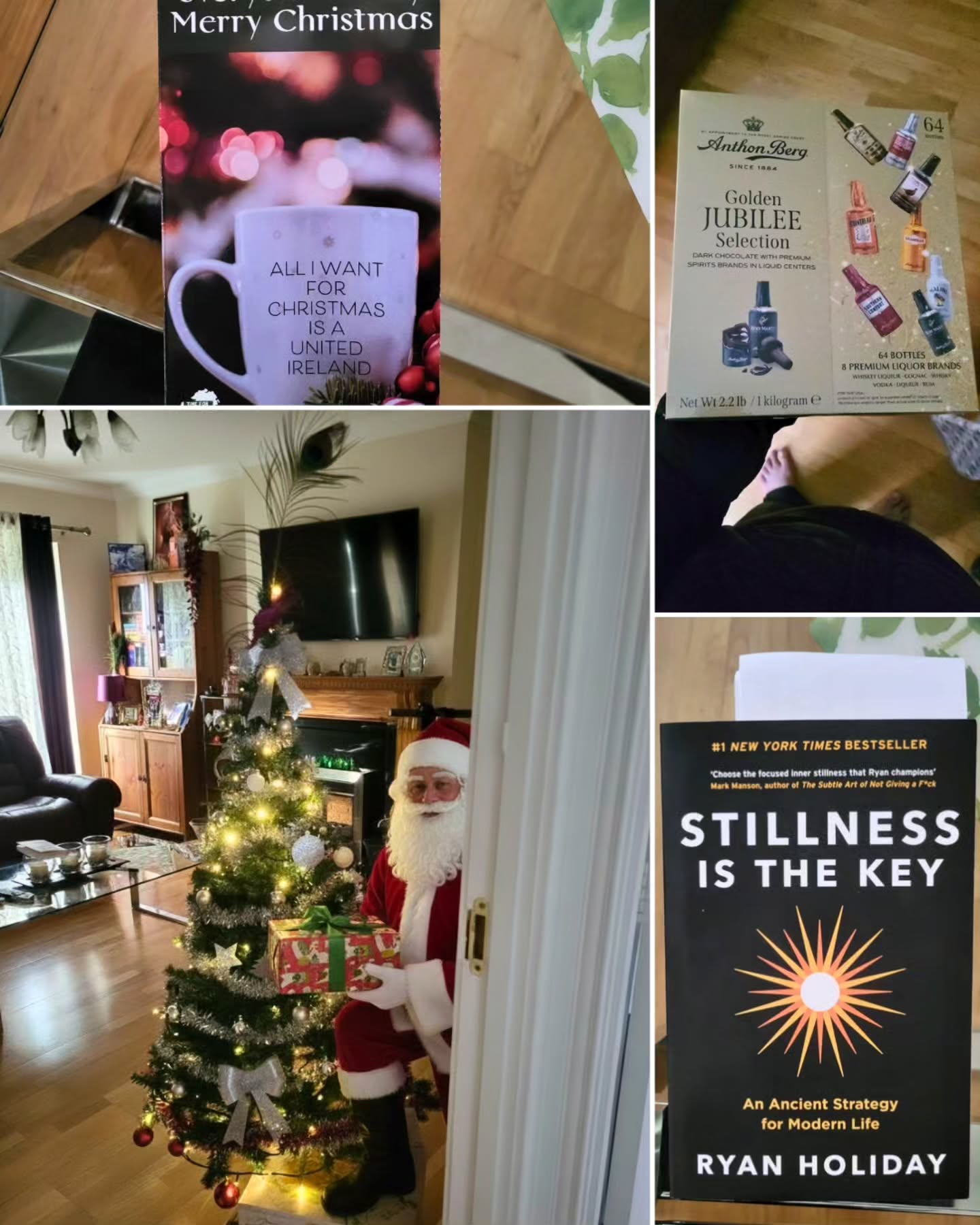 Early Christmas morning, I caught Santa in the act delivering presents under the twinkling tree. 🎄✨ He leaned over and whispered that your wish for a united Ireland is no longer a distant dream, but a reality in the making.
So here’s a box of alcohol‑filled dark chocolates to celebrate the magic unfolding, take a quiet moment, savour every bite, and remember that stillness is the key to success. So read, reflect, and let the season work its wonders.
#UnitedIrelandMagic #SantaWasHere #ChristmasWishes #StillnessIsTheKey #DarkChocolateDreams