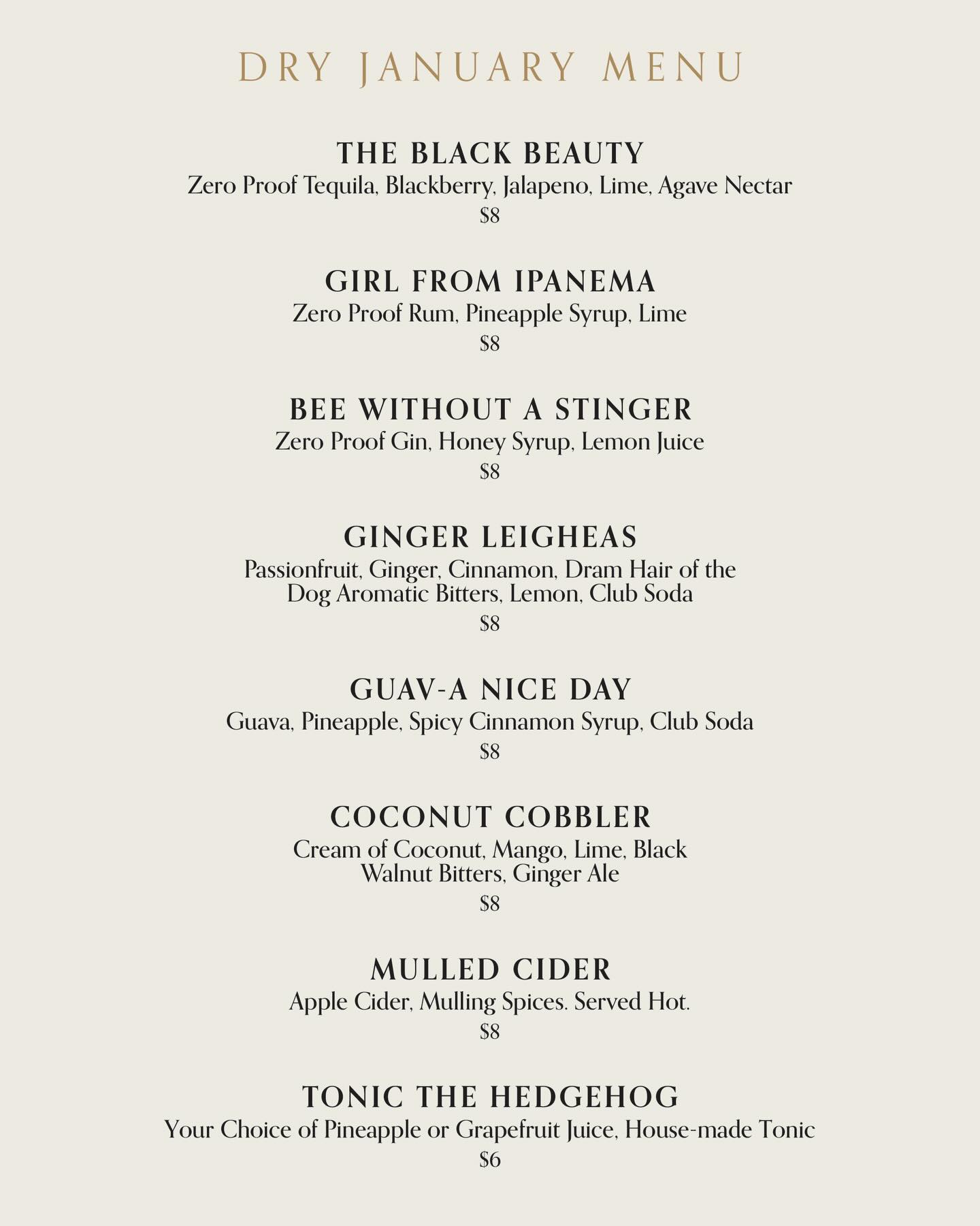 ✨Zero Proof, Zero Worries✨
Start the New Year fresh with our new Dry January Menu!
Whether you’re taking January off or just enjoying some refreshing no-ABV options between Talnua classics, we’ve got an exciting menu for you to try!
Spend January with us! Sláinte!