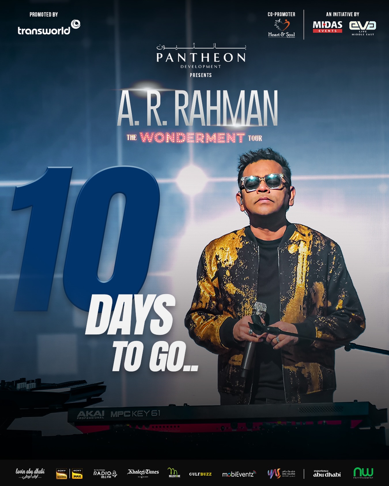 10 Days To Go. A decade of hits, one legendary stage, and a night that will stay with you forever. At Etihad Arena thousands of voices will soon become one. Witness A.R. Rahman live in the most iconic setting in Abu Dhabi.
Book your tickets now!
🗓️ Date: 23rd January 2026
📍 Venue: Etihad Arena - Yas Island, Abu Dhabi
Tickets available now at
@etihadarena.ae
@virginmegastoretickets
@platinumlistuae
Links in Bio.
#arrahmanlive #arrahmanliveinconcert #thewondermenttour