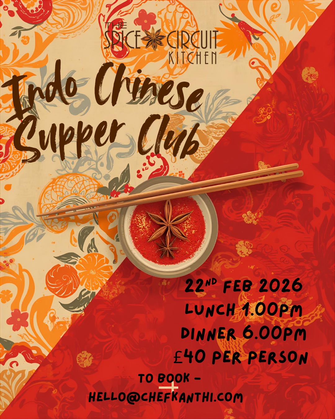 Indo - Chinese Supper club
Indo - Chinese is unarguably the most popular food concept in India, especially when I was going up.
A vibrant style of fusion cooking blending Chinese cooking techniques with Indian spices leading to popular dishes such as chilli Gobi, veg Manchurian, Sichuan fried rice, Hakka noodles, Manchow soup, Paneer 65 and the list goes on…
The flavours are bold with a combination of sweet, spice, sour and umami flavours. Born in china town in Calcutta, this fusion cuisine spread across the nation like wild fire and was most preferred meal to eat when we went out.
I will be brining those flavours in the form of supper club @t_s_c_kitchen @before.thedevilknowsyouredead on Feb and it will be super fun.
6 courses
£40 per person
Lunch seating - 1.00pm
Dinner seating - 6.00pm
To book email - hello@chefkanthi.com
It will also be the week of Chinese New Year so it’s a great way to celebrate.
Unfortunately, it will be one menu and it will have seafood, meat, nuts , soy and gluten in the menu and not possible to cater to allergies.
20 spaces per seating and it will be on first come first serve basis.
See you all at the kitchen!