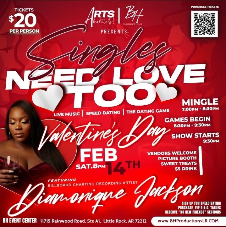 ❤️ SINGLES NEED LOVE TOO! ❤️
This Valentine’s season, we’re doing dating with purpose, intention, and a little spice 🔥
We’re officially recruiting 20 MEN + 20 WOMEN to participate in curated dating experiences during Singles Need Love Too! — and this is NOT your average singles event.
If you’re single, serious about connection, and ready to engage beyond small talk, keep reading 👇🏾
✨ THE EXPERIENCES ✨
💣 Boom Boom Room (Artistic Café | 7:00–8:30 PM)
An intentional singles lounge designed for real conversations and grown vibes.
Expect a private bar, body-paint eye candy, sweet treat vendors, and guided activities that encourage genuine interaction.
⚠️ Serious inquiries only — this space is for singles who are READY to mingle.
💬 Fast Flirting: Speed Dating (Artistic Café | 8:00–8:30 PM)
Quick, fun, and confidence-boosting conversations designed to spark chemistry fast.
Perfect for breaking the ice and meeting multiple singles in a short time.
🎯 Limited to 10 men + 10 women
🎭 The Dating Game Experience (B.A.X. Theater)
🕣 Game 1: 8:30 PM
🕘 Game 2: 9:00 PM
A playful throwback to the classic game show where charm, curiosity, and chemistry meet — LIVE on stage.
🎯 4 men + 4 women per game
💘 Date Night Auction (B.A.X. Theater | 10:00–10:30 PM)
A flirty experience with a purpose. Eligible singles are auctioned for curated date experiences while supporting the S.T.A.Y. (Save The Arts & Youth) Campaign.
✨ A portion of each winning bid goes to the date
✨ Proceeds support arts & youth programming
🎯 5 men + 5 women
📌 IMPORTANT:
Participation is limited and application-based. Completing the form does not guarantee placement — selections are intentional to ensure a great experience for everyone involved.
👉🏾 APPLY HERE:
https://forms.gle/HXAPuQ11KGiKHry18
🎟️ Tickets available separately for attendees — flyer has full event details.
🔗 bhproductionslr.com
If you’re tired of surface-level dating and ready for something different, this is your moment.
Tag a single friend who needs to be here 👀❤️
#LittleRockSingles #ValentinesEventsLR #SpeedDatingLR #GrownAndSingle #BHProductionsLR