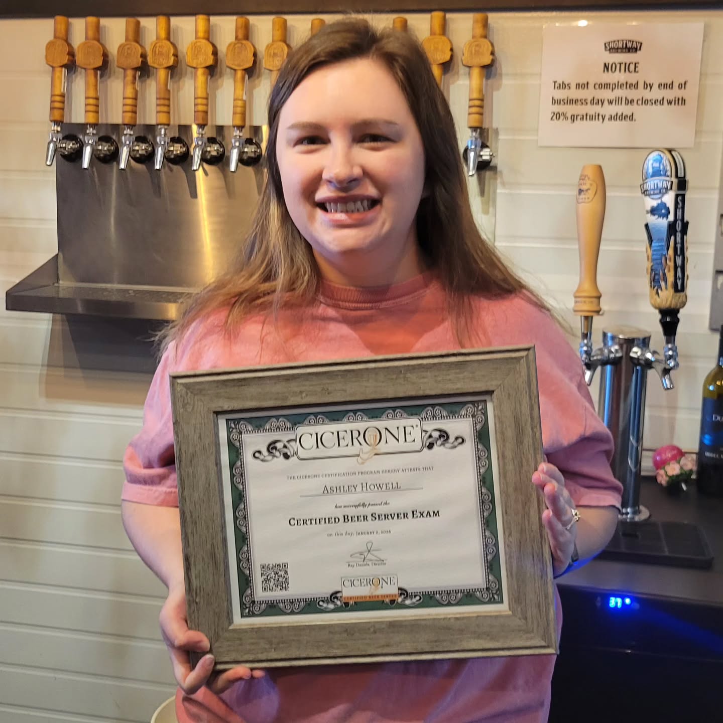 Congrats to Ashley on earning her Certified Beer Server certification in the @cicerone program. #shortwaybrewing #beerandfamily