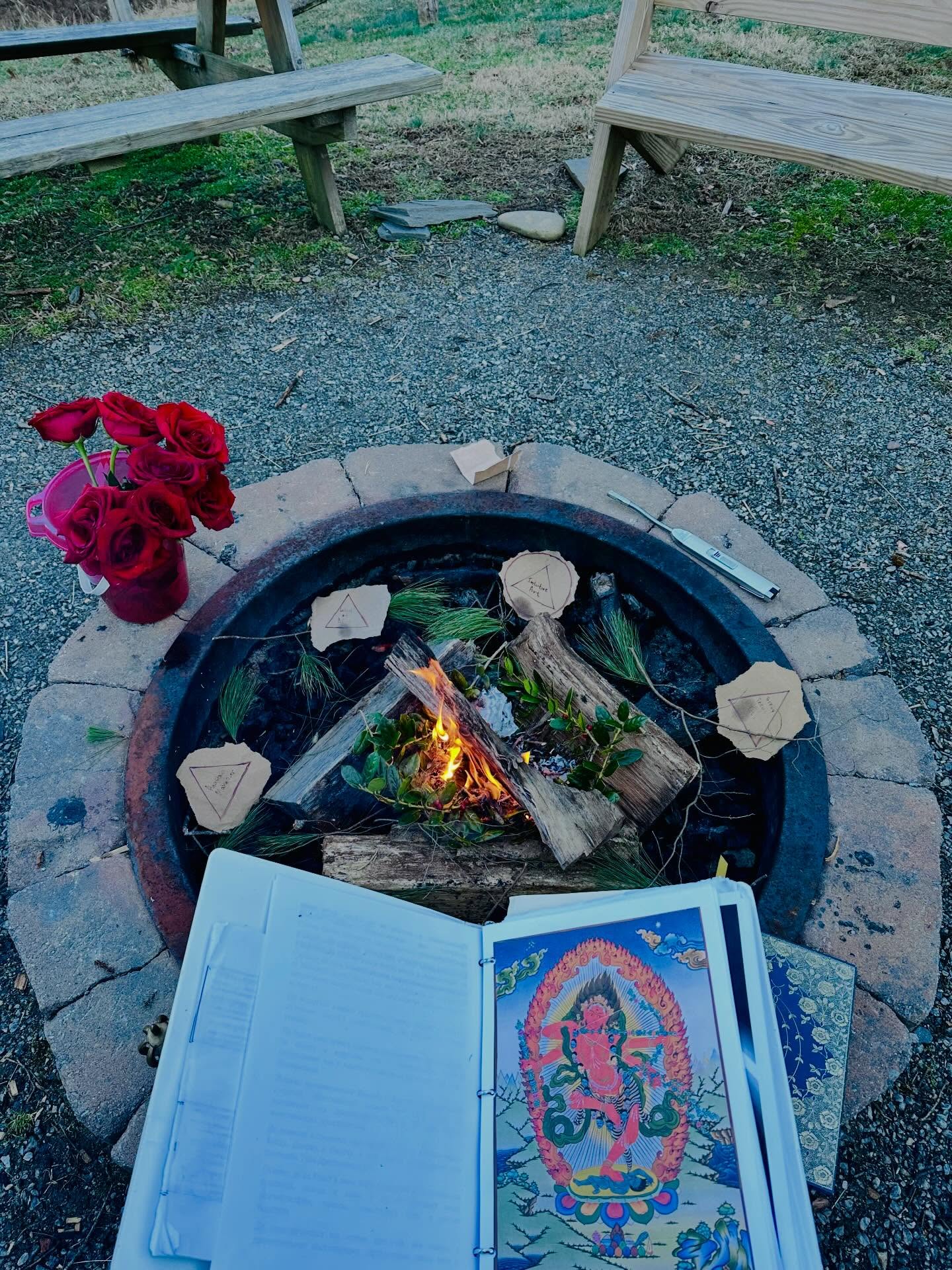 Kurukulla Offering
Fire, meditation, petitions, and the offering of three sweets.
May the mind beings be gently hooked to the light of the teaching of the enlightenment minds, and may the mind rest in clear awareness of the syllable AH,
attracting like-minded beings.
May all be held in abundance and prosperity.
#AshevilleRetreats
#NCMountainRetreats
#AshevilleSpiritual
#Kurukulla
#SacredFire