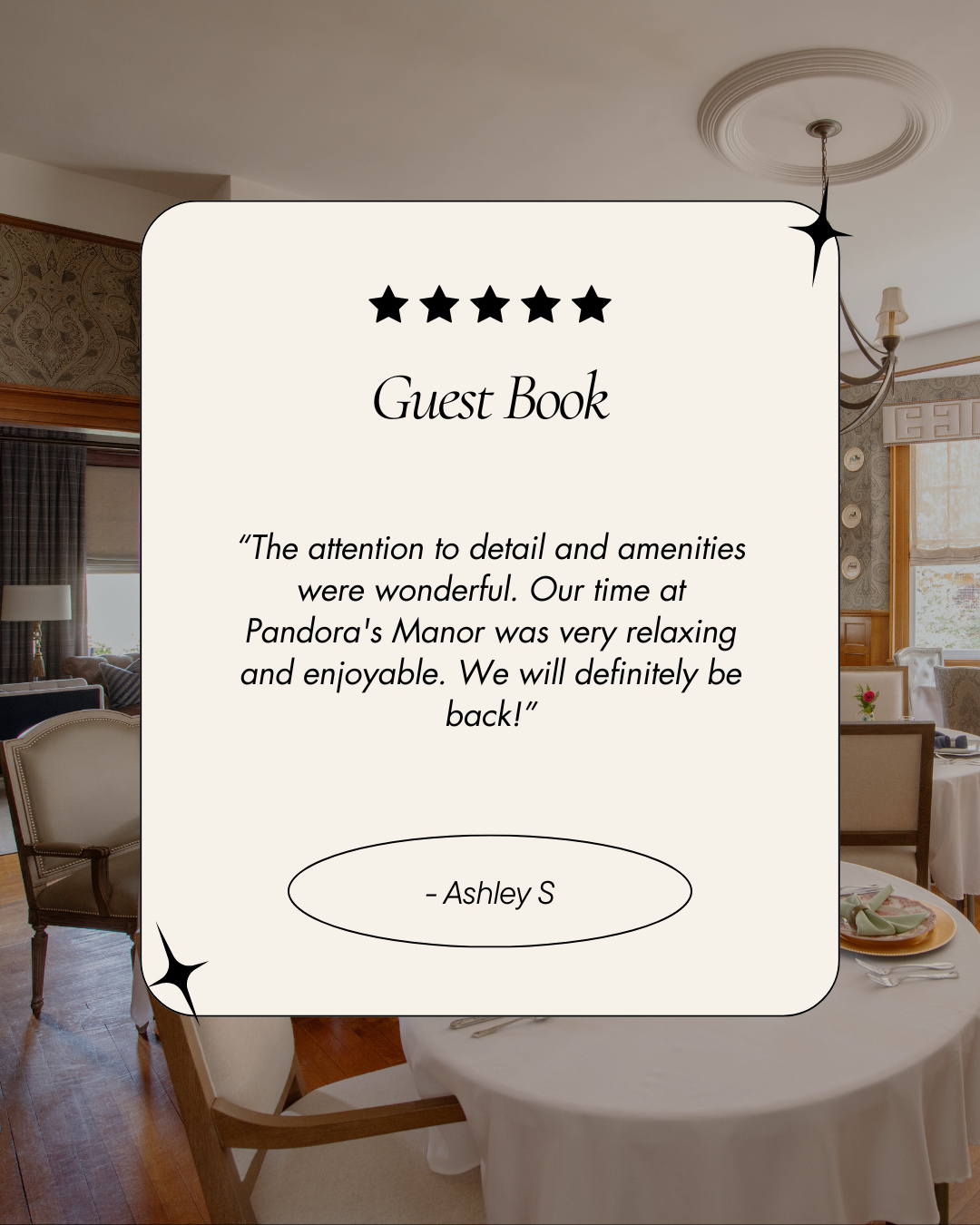 The key to unforgettable stays? Just ask our guests at Pandora’s Manor! 🗝️
“The attention to detail and amenities were wonderful. Our time at Pandora's Manor was very relaxing and enjoyable. We will definitely be back!” - Ashley S
#visithp #explorenc #boutiqueinn