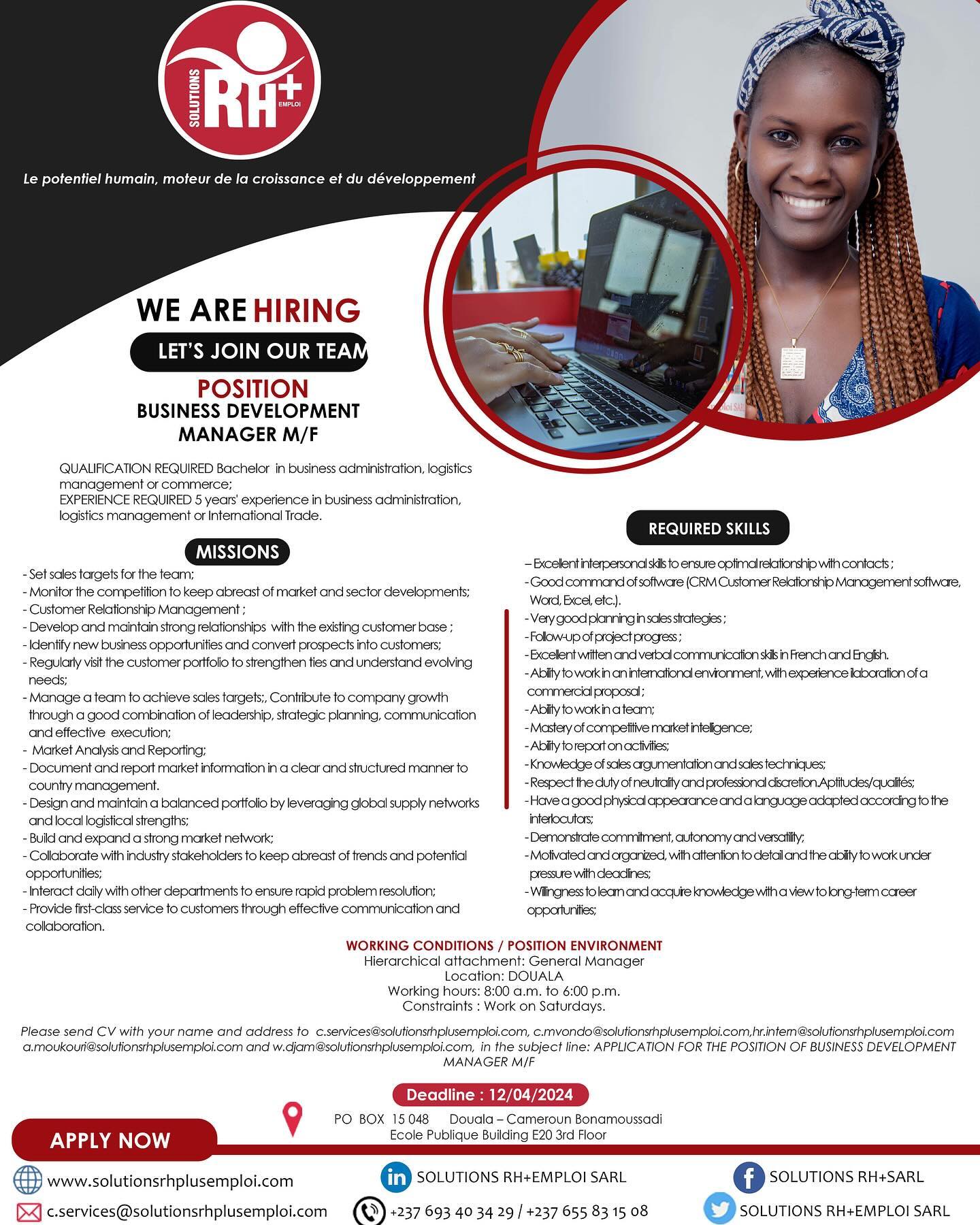🚨 AVIS DE RECRUTEMENT 🚨
Postulez maintenant !!
