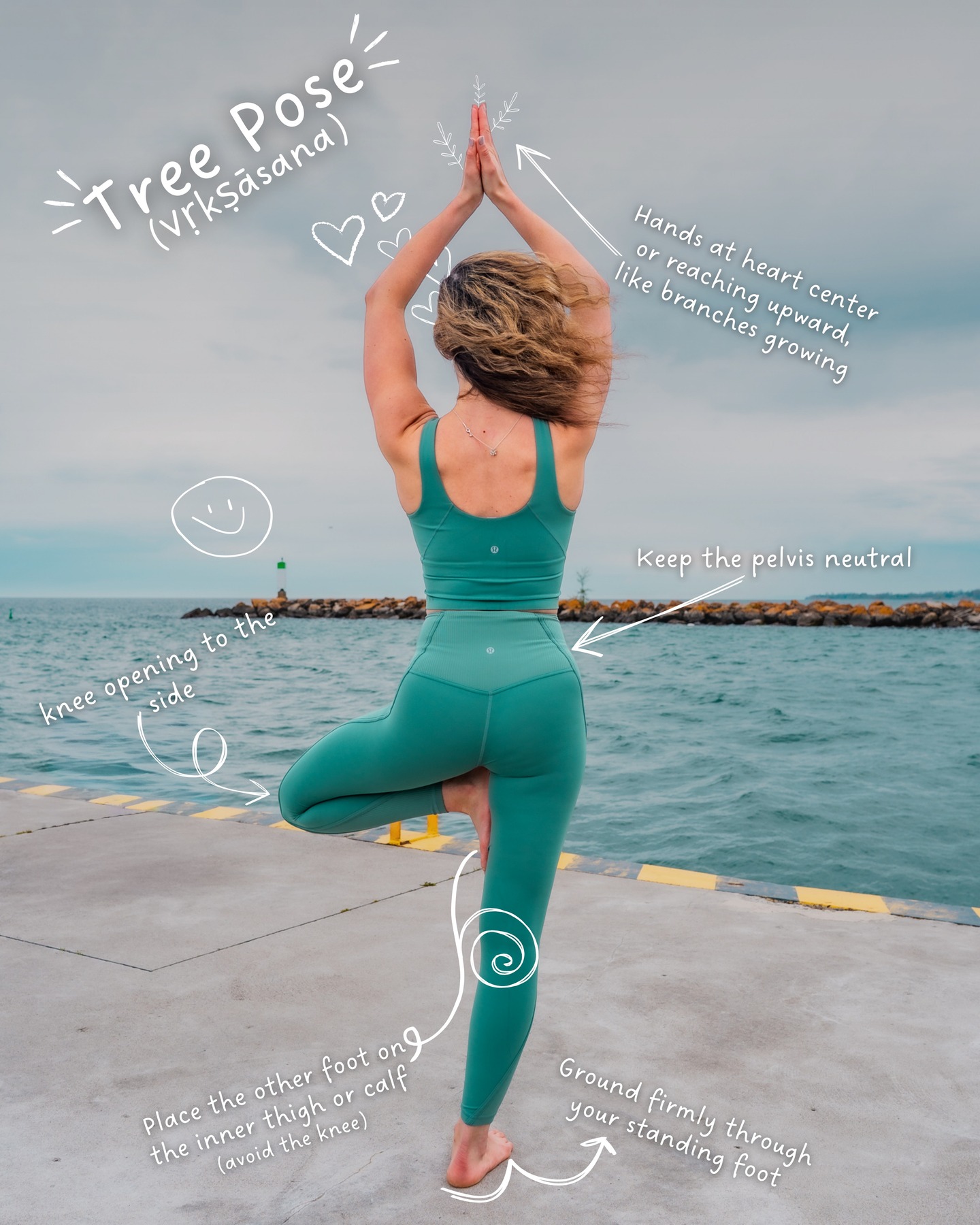 Vṛkṣāsana 🌿
(Tree Pose)
Root.
Stabilize.
Grow.
A balancing posture that builds strength, focus, and presence.
Build your foundation:
– Ground firmly through your standing foot
– Place the other foot on the inner thigh or calf (avoid the knee)
– Keep the pelvis neutral, knee opening to the side
– Standing leg active, not locked
– Spine long, chest open
Arms and hands:
At heart center or reaching upward, like branches growing.
Gaze (drishti):
Fix your gaze on a steady point in front of you to support balance.
Breathe with intention:
Inhale to lengthen
Exhale to root
Feel the benefits:
Strengthens legs and ankles, improves stability, and sharpens focus.
Options & adjustments:
Use a wall for support or keep your toes on the ground as a kickstand.
Practice with awareness:
Avoid pressing into the knee and allow small movements; balance is not stillness, it’s adaptation.
Balance is not about being still,
it’s about staying present through change.
Yoga for Everyone
All bodies. All levels. Your pace.
✨
#TreePose #Vrksasana #YogaForEveryone #Balance #MindfulMovement