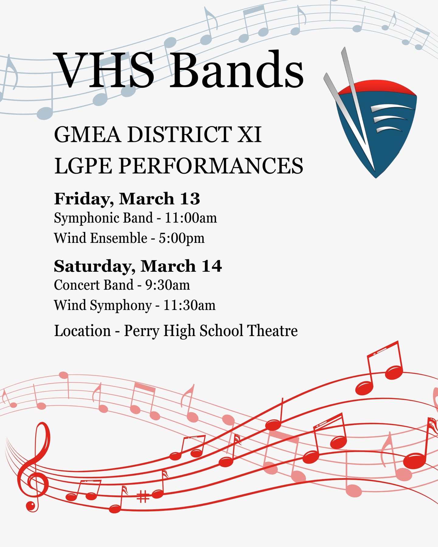 We are looking forward to our performances at the GMEA District XI Large Group Performance Evaluation this week! Please join us if you can!