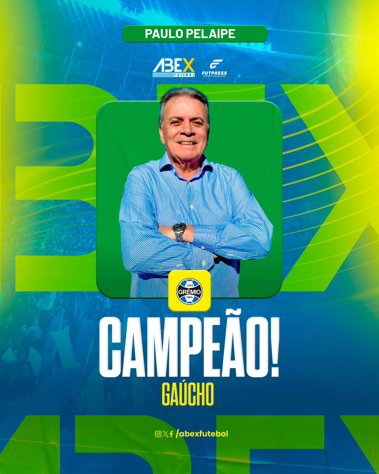 O Imortal no topo mais uma vez!
Paulo Pelaipe e o Grêmio garantiram mais uma conquista no Campeonato Gaúcho, superando o Internacional na decisão e chegando a 8 títulos nas últimas 9 disputas.
Parabéns por mais uma conquista na sua já vasta galeria, Paulo!
#AbexFutebol #PauloPelaipe #Gremio #CampeaoGaucho