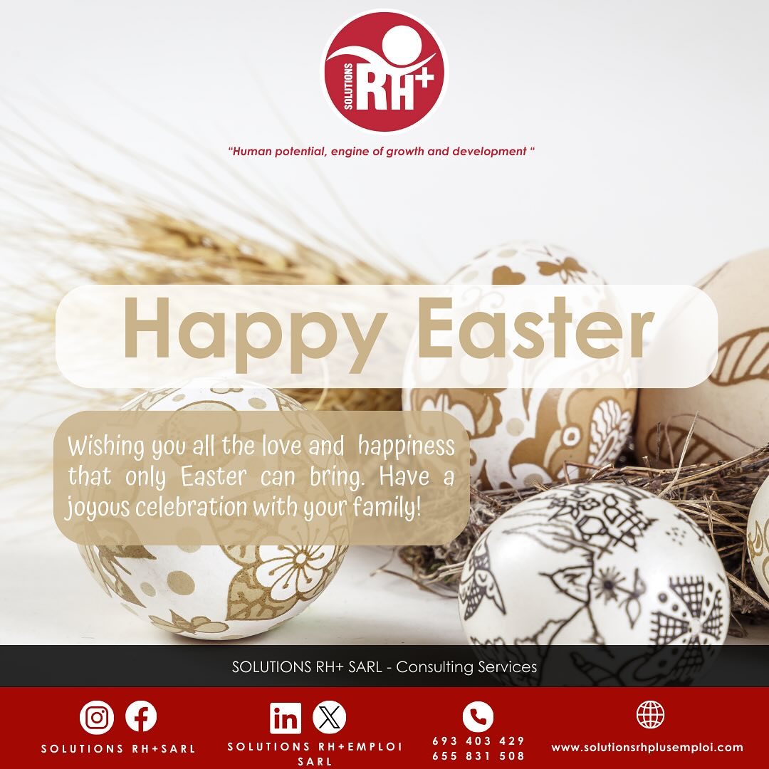 ✨L’entreprise SOLUTIONS RH+# SARL vous souhaite une heureuse fête de pacques ! 🐣🙏🏽
✨L’entreprise SOLUTIONS RH+ SARL wishes you a happy Easter! 🐣🙏🏽