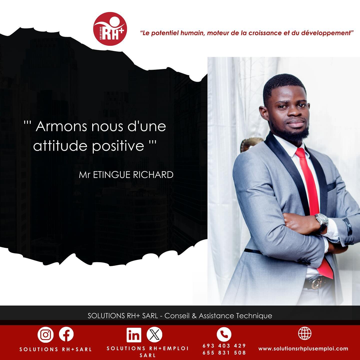 ☀️BONJOUR LUNDI !
✨La société SOLUTIONS RH+ SARL vous souhaite une semaine performante dans votre milieu professionnel par cette citation qui nous est donné par Richard E.
#POTENTIELHUMAIN #ressourceshumaines #RH #MONDAYMOTIVATION #quoteoftheday
☀️HELLO MONDAY !
✨SOLUTIONS RH + SARL wishes you a successful week in your workplace with this quote from Richard E.
#HUMANPOTENTIAL #humanresources #HR #MONDAYMOTIVATION #quoteoftheday