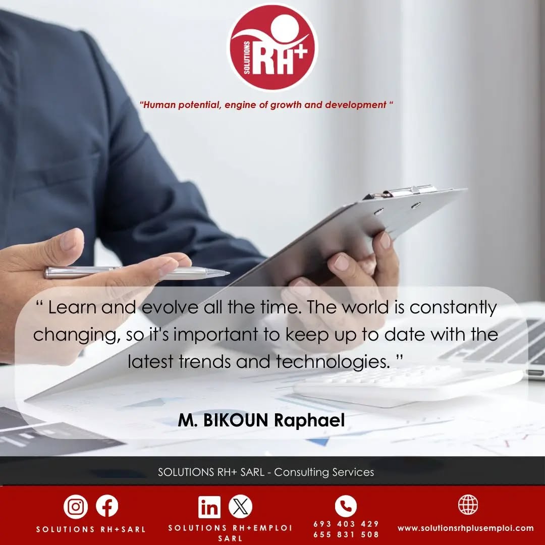 ☀️BONJOUR LUNDI !
✨La société SOLUTIONS RH+ SARL vous souhaite une semaine performante dans votre milieu professionnel par ce conseil qui nous est donné par M. BIKOUN Raphaël.
#POTENTIELHUMAIN #ressourceshumaines #RH #MONDAYMOTIVATION #quoteoftheday
☀️HELLO MONDAY !
✨SOLUTIONS RH + SARL wishes you a successful week in your workplace with this advice from Mr BIKOUN Raphaël.
#HUMANPOTENTIAL #humanresources #HR #MONDAYMOTIVATION #quoteoftheday