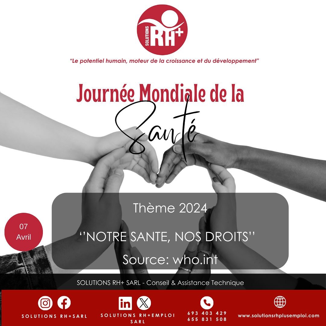 ✨Journée mondiale de la santé 7 Avril. « NOTRE SANTE ,NOS DROITS »
Une journée pour offrir une opportunité de mettre en avant les enjeux de santé majeurs qui affecte les uns et les autres, la journée mondiale de la sante est un droit fondamental de chaque être humain.
Chaque année l’OMS choisit un thème spécifique visant à attirer l’attention sur des problématiques de santé particulières ; rappelant à chacun que la santé est un trésor précieux à préserver et que seul l’engagement collectifs envers le bien-être de tous peut transformer les rêves de guérison en réalité.
La santé est comme la richesse ;il ne suffit pas de lavoir il faut savoir la conserver alors ensemble engageons nous pour une santé mondiale équitable et accessible à tous .
_________
World Health Day April 7. “OUR HEALTH, OUR RIGHTS”
A day to provide an opportunity to highlight major health issues that affect everyone, World Health Day is a fundamental right of every human being.
Each year the WHO chooses a specific theme aimed at drawing attention to particular health issues; reminding everyone that health is a precious treasure to be preserved and that only collective commitment to the well-being of all can transform dreams of healing into reality.
Health is like wealth; it is not enough to have it, you must know how to preserve it, so together let us commit to global health that is equitable and accessible to all.
Source : who.int