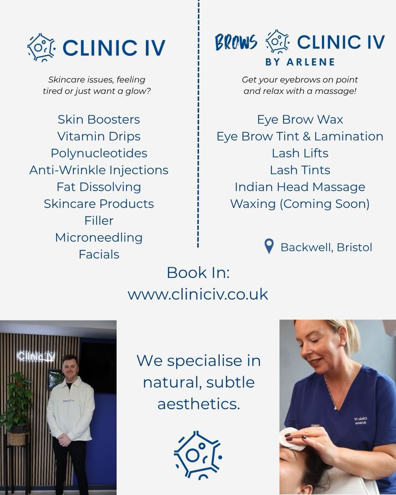 Have a look at what we have to offer @clinic.iv
IVs, Brows, Microneedling, Massage and more!
Head to our website or message us for more information.
#aesthetics #bristol #skincare #treatments
@arleneagkelly