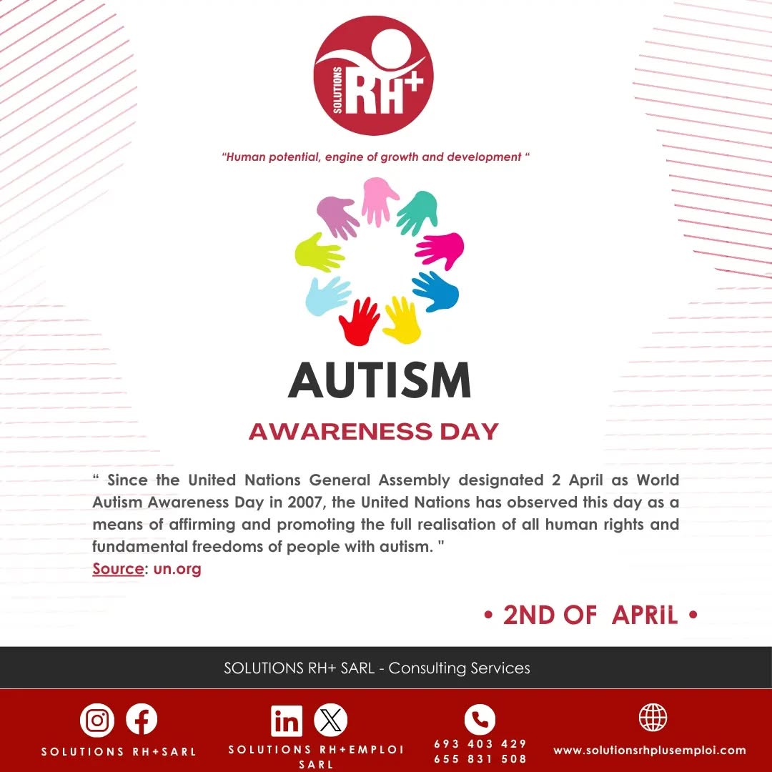 ✅ 2 Avril 2024. Journée mondiale de la sensibilisation à l'Autisme
" De la survie à l’épanouissement personnel : les personnes autistes partagent des perspectives régionales "; tel est le thème de la conférence virtuelle qui se tient ce jour dans l'Etat de New york. Le but visé cette année par l' Organisation des Nations Unies est de recueillir l'état réel et global par les personnes autistes elles-mêmes venant de part et d'autre du globe. Les réalités de chaque région de la terre sur la situation des autistes seront partagées ainsi que les actions de développement durable pouvant être implémentées avec pour finalité première leur épanouissement.
Et vous, quelle réalité observez-vous dans votre périmètre et quelles actions jugez-vous nécessaires pour contribuer à l'épanouissement des personnes autistes ?
#SensibilisationAutisme
#journeeinternationale
#epanouissement
✅ 2 April 2024. World Autism Awareness Day
"Moving from surviving to thriving: Autistic individuals share regional perspectives "; is the theme of the virtual conference being held today in New York State. The aim of this year's conference, organised by the United Nations, is to gather information on the real, global situation from autistic people themselves from all over the world. The realities of the situation of autistic people in each region of the world will be shared, as well as the sustainable development actions that can be implemented with the primary aim of helping them to fulfil their potential.
And you, what reality do you observe in your area and what actions do you consider necessary to contribute to the development of autistic people?
#Awareness
#autism
#happiness