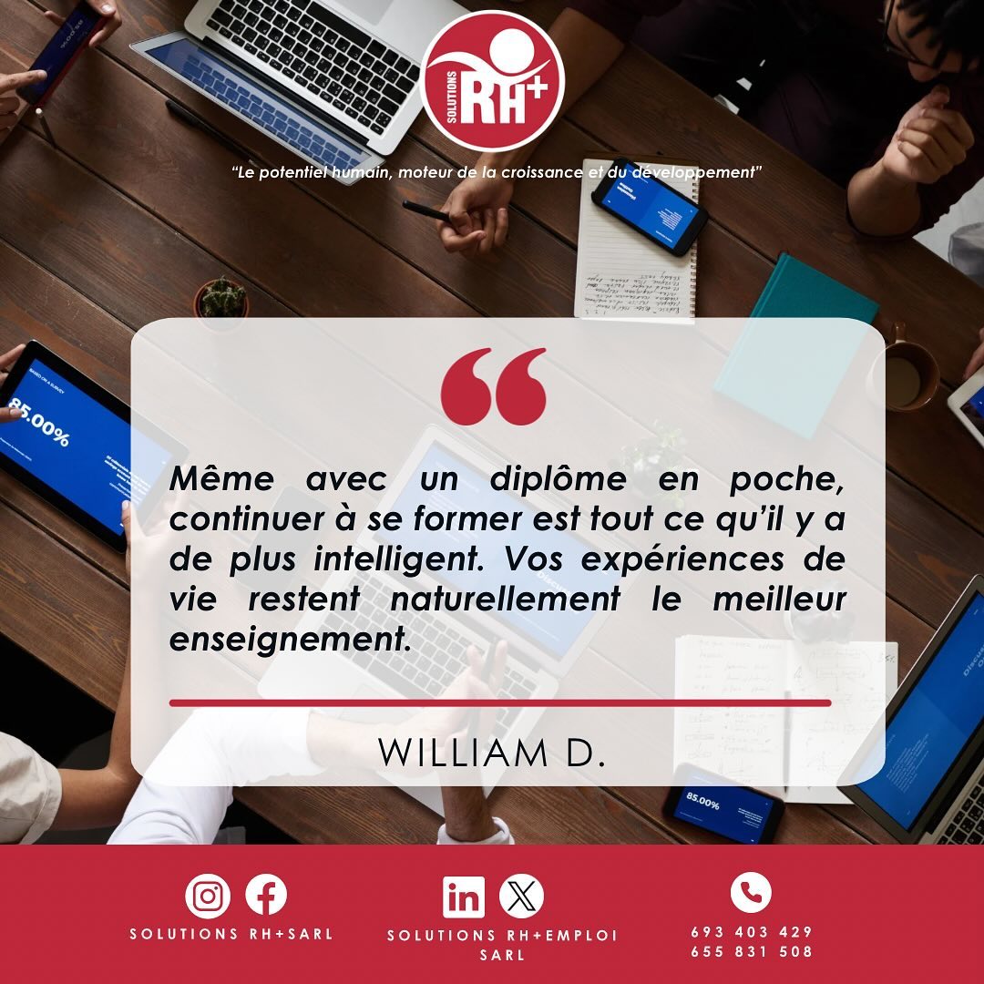 ☀️BONJOUR LUNDI !
✨La société SOLUTIONS RH+ Sarl vous souhaite une semaine performante dans votre milieu professionnel par ce conseil qui nous est donné par William.
#POTENTIELHUMAIN #ressourceshumaines #RH #MONDAYMOTIVATION #quote
☀️HELLO MONDAY !
✨SOLUTIONS RH+ Sarl wishes you a successful week in your workplace with this advice from William.
#HUMANPOTENTIAL #humanresources #HR #MONDAYMOTIVATION #quote