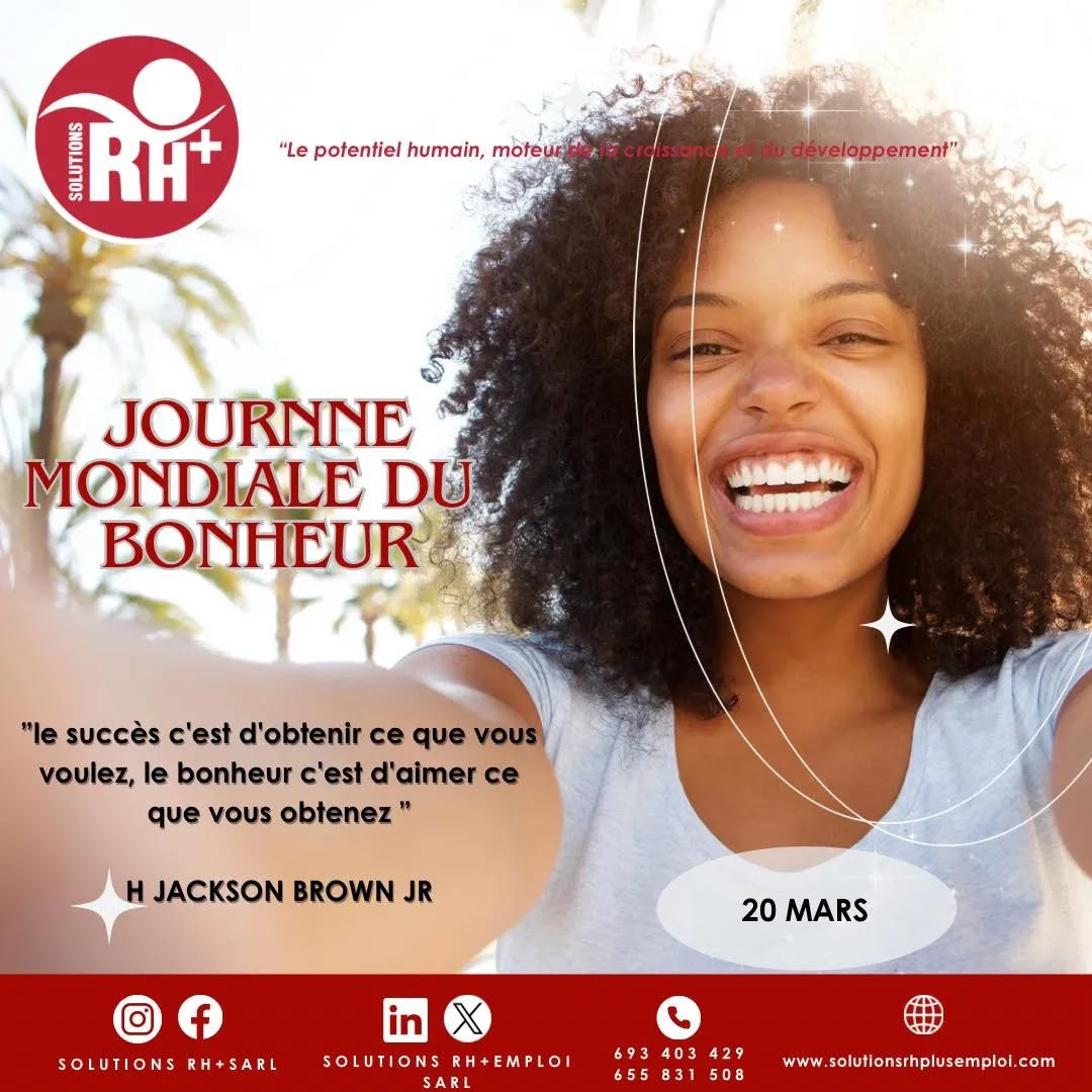 Journée internationale du bonheur
20 mars.
Une journée pour être heureux, bien sûr ! La recherche du bonheur est un objectif humain fondamental.
L'Assemblée générale des Nations Unies reconnaît cet objectif et appelle à « une approche plus inclusive, équitable et équilibrée de la croissance économique qui favorise le bonheur et le bien-être de tous les peuples. »
International Day of Happiness
20 March.
It’s a day to be happy, of course! Happiness is a fundamental human goal.
The United Nations General Assembly recognizes this goal and calls for “a more inclusive, equitable and balanced approach to economic growth that promotes the happiness and well-being of all peoples.”
Source : un.org
#HAPPINESSDAY #HAPPY #BOHNEUR