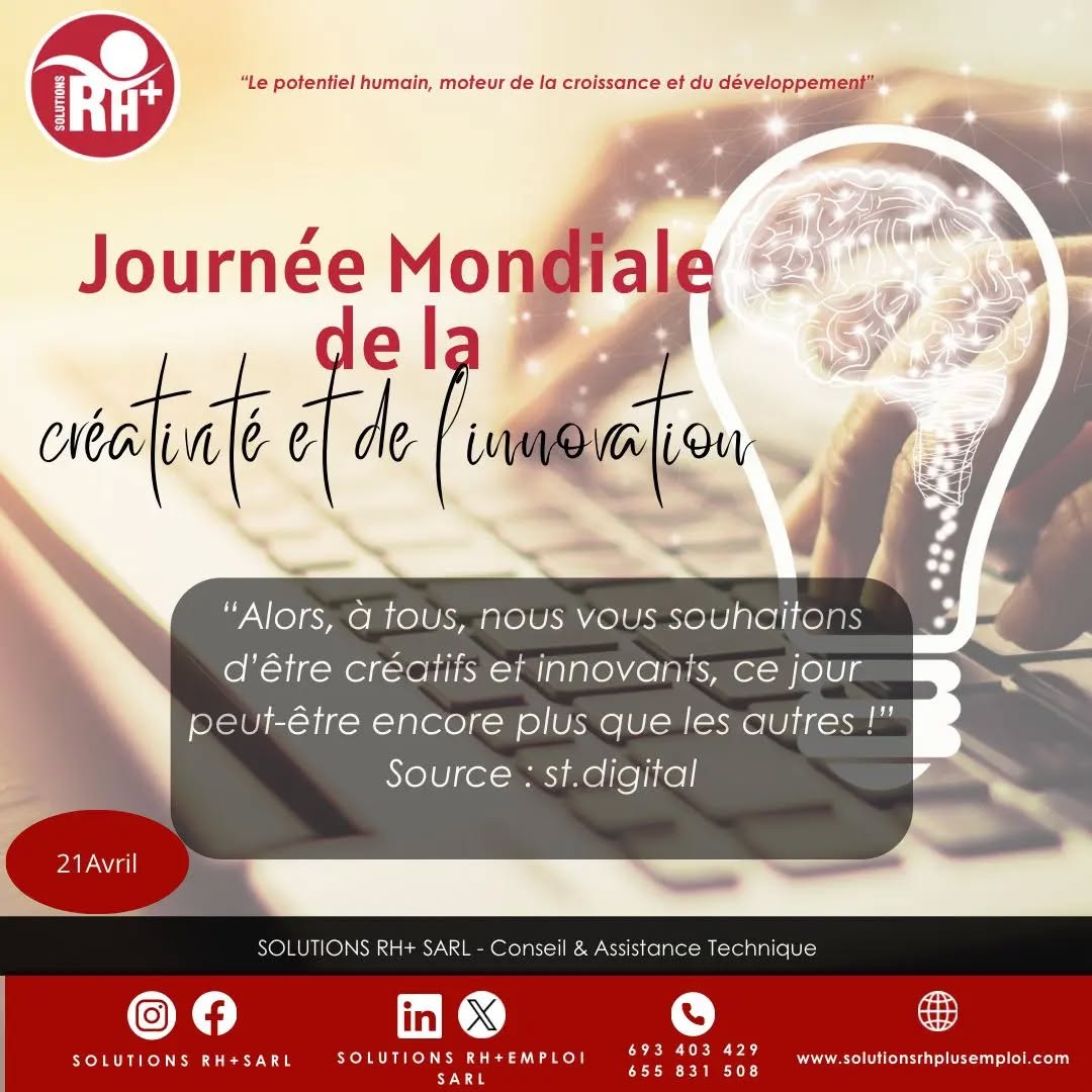 💡La Journée mondiale de la créativité et de l'innovation est célébrée chaque année le 21 avril. Il s'agit d'un événement initié par les Nations Unies pour sensibiliser le public à l'importance de la créativité et de l'innovation dans tous les domaines du développement humain. Cette journée veut donc rappeler à quel point l'innovation est essentielle pour exploiter le potentiel économique des nations. L'innovation, la créativité et l'entrepreneuriat de masse peuvent donner un nouvel élan à la réalisation des Objectifs de développement durable, à la croissance économique et à la création d'emplois.💡
#creativity
#Innovation2024
#worldday
💡The World Creativity and Innovation Day is celebrated every year on April 21. It is an event initiated by the United Nations to raise awareness about the importance of creativity and innovation in all areas of human development. This day therefore aims to remind us of the extent to which innovation is essential to exploit the economic potential of nations. Innovation, creativity and mass entrepreneurship can give new impetus to achieving the Sustainable Development Goals, economic growth and job creation.💡
#creativityeveryday
#Innovation2024
#worldday