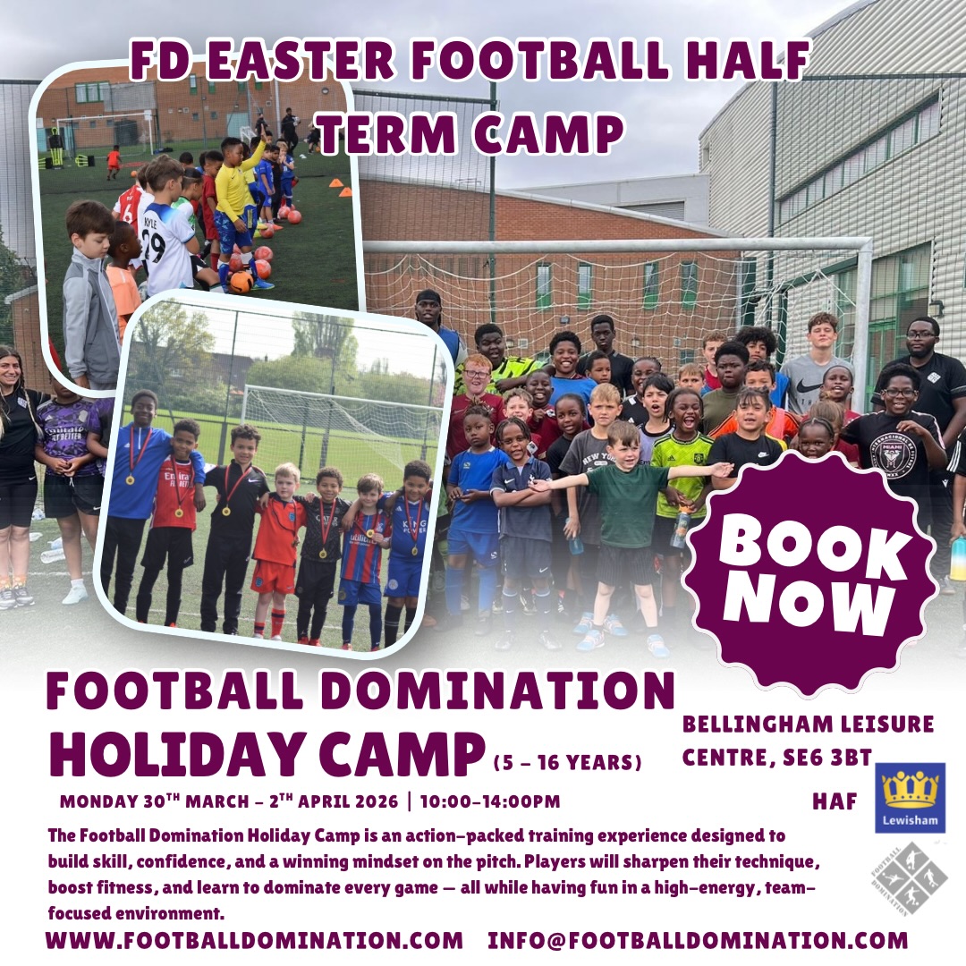 ⚽️🐣 FD Easter Holiday Camps Are Here! 🐣⚽️
Keep your child active, learning, and having fun this Easter with our exciting football & multi-sports camps!
📅 Week 1 – HAF Football Camp
30th March – 2nd April
⏰ 10am – 2pm
📅 Week 2 – FD Football Camp
6th – 9th April
⏰ 10am – 2pm
📅 Week 2 – HAF Multi-Sports Camp
7th – 10th April
⏰ 10am – 2pm
⚽️ Our Football Camps Include:
✅ Technical development (ball mastery, passing, finishing & more)
✅ Focus on key topics throughout the week
🏆 End of camp tournament
🥇 Daily competitions & challenges
🔥 Our Multi-Sports Camp includes:
🏀 Basketball
⚽ Football
🎯 Indoor games
👨🍳 Cooking
🎉 And so much more!
📩 If you’ve received a code via your school, head over to the HAF website to book your place.
📧 Or email info@footballdomination.com for more details.
⚠️ Spaces are limited – don’t miss out!
👉 Book now and make this Easter one to remember!
#dontcompetedominate #holiday #camps #halftermfun