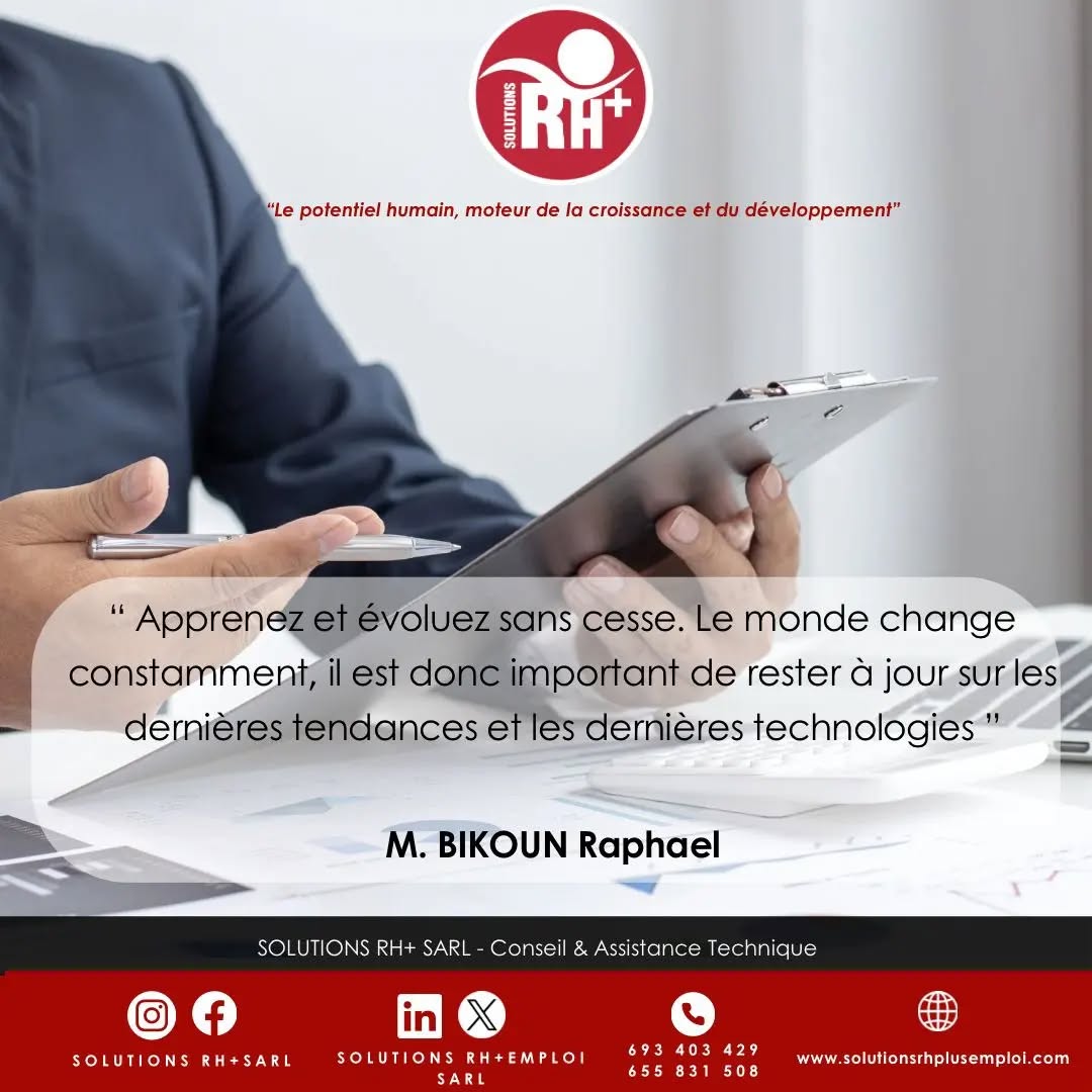 ☀️BONJOUR LUNDI !
✨La société SOLUTIONS RH+ SARL vous souhaite une semaine performante dans votre milieu professionnel par ce conseil qui nous est donné par M. BIKOUN Raphaël.
#POTENTIELHUMAIN #ressourceshumaines #RH #MONDAYMOTIVATION #quoteoftheday
☀️HELLO MONDAY !
✨SOLUTIONS RH + SARL wishes you a successful week in your workplace with this advice from Mr BIKOUN Raphaël.
#HUMANPOTENTIAL #humanresources #HR #MONDAYMOTIVATION #quoteoftheday