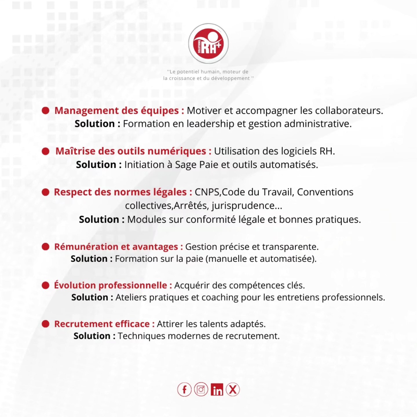 ✨ Ready to Lead? ✨
Le monde des RH évolue, et vous pouvez en faire partie !
Rejoignez notre programme Young Graduate pour apprendre :
💼 Leadership et gestion d’équipe
🖥️ Maîtrise des outils RH
📜 Conformité légale et plus !
👉 Swipez pour en savoir plus ou contactez-nous directement au
📞 693 403 429 ou 655 83 15 08
#YoungGraduate #RHLeadership #CarrièreRH"
