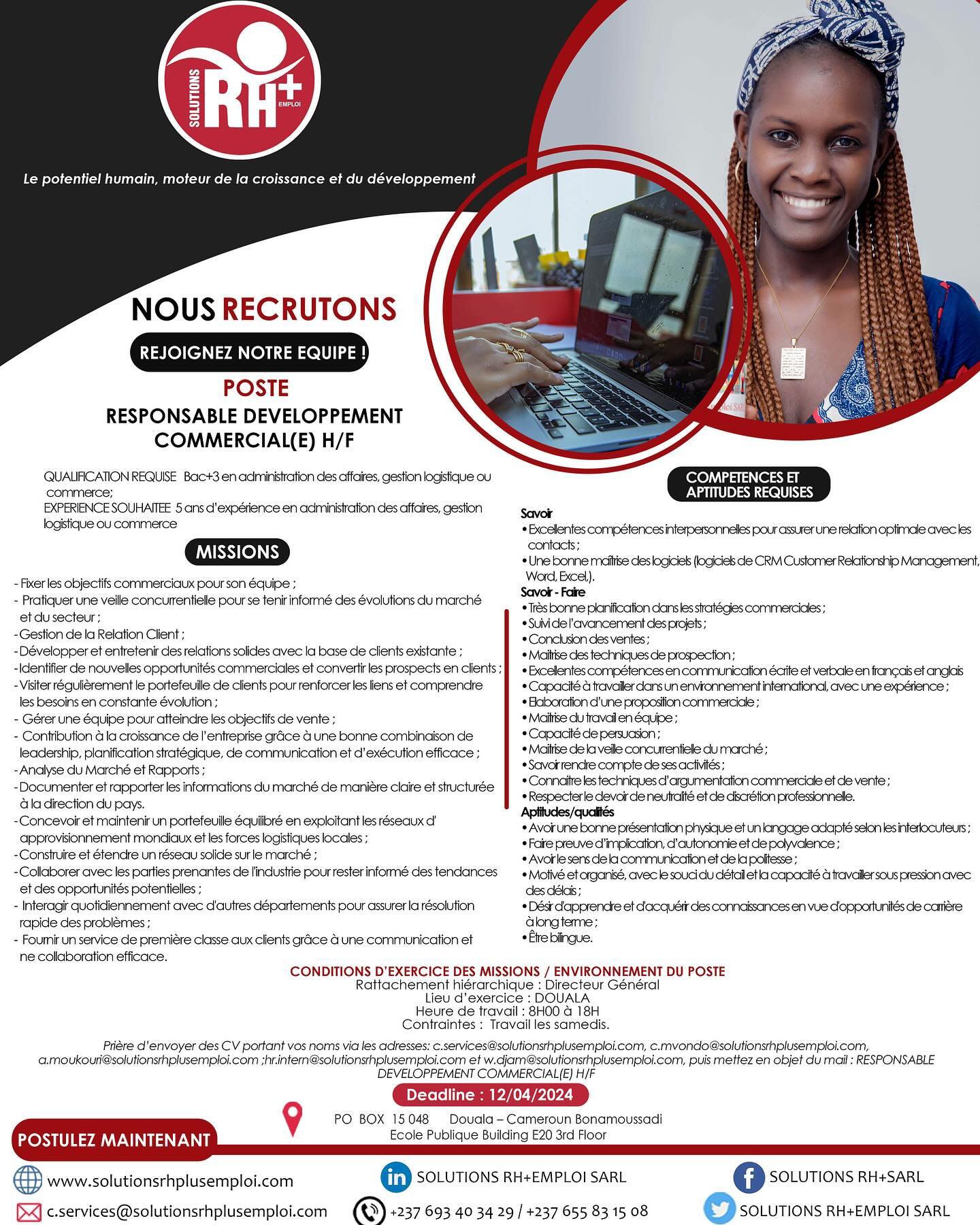 🚨 AVIS DE RECRUTEMENT 🚨
Postulez maintenant !!