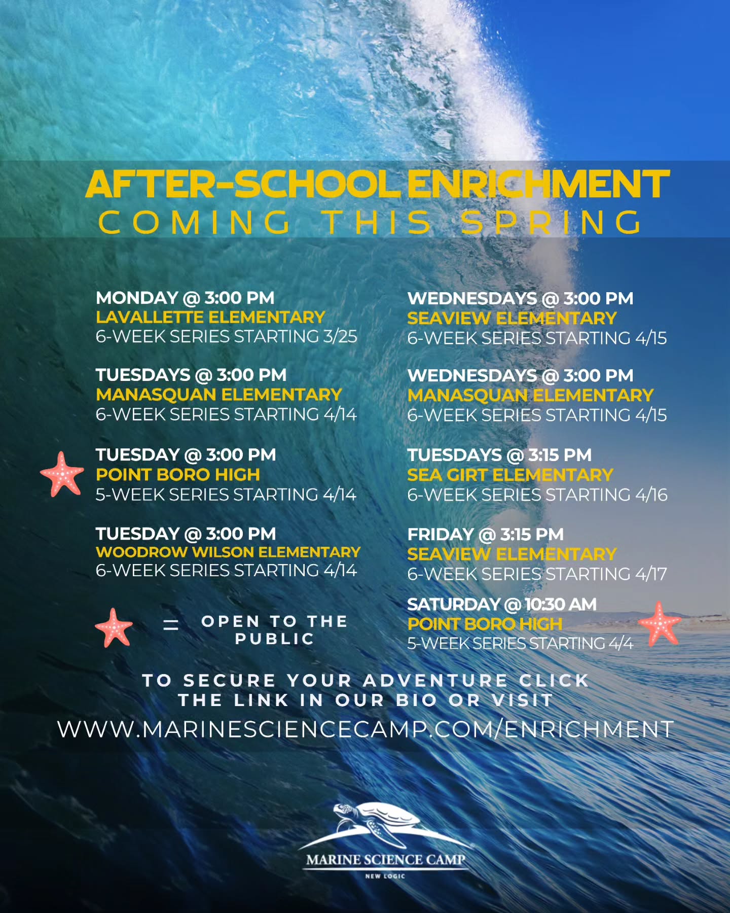 🌷🌊 Spring tides are rolling in—and so is your chance to join our after-school marine science enrichments!
From ocean experiments to hands-on discoveries, these programs turn spring afternoons into underwater adventures 🐠🦀 Spots are drifting away fast, so don’t let yours slip beneath the surface!
👉 Choose your program and sign up before the tide goes out! Link in bio or visit marinesciencecamp.com/enrichment to secure your adventure!
.
.
#stemeducation #newjersey #jerseyshore #marinesciencecamp #afterschool