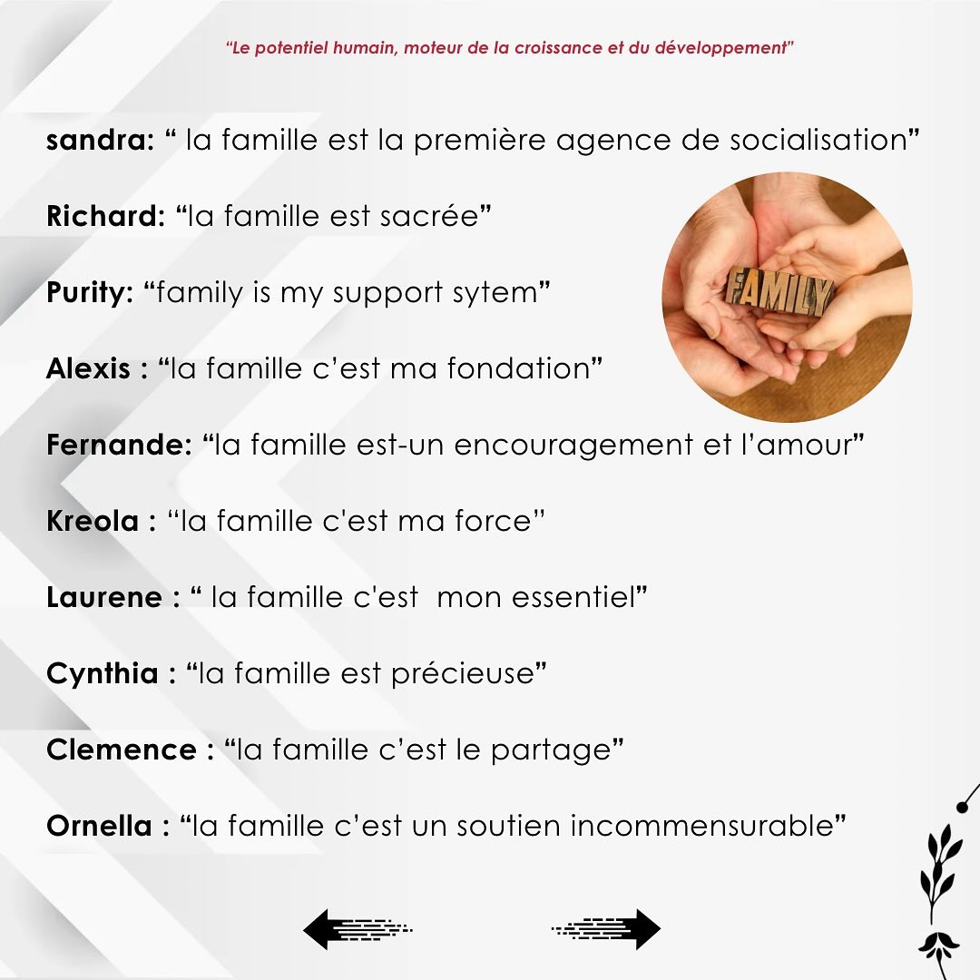 💫Le 15 mai de chaque année marque la célébration de la journée internationale des familles.
*️⃣Cette Journée internationale des familles est une occasion de mieux faire comprendre les problèmes que connaissent les familles et est également une occasion de mettre en relief la solidarité qui unit les familles dans leur recherche d'une meilleure qualité de vie.
La famille dans son ensemble est ce que nous avons de plus unique au monde, et nous devons chacun d'entre nous la valoriser dans tous les sens du termes.
Alors, la famille c'est essentiel pour nous. ❤
💫May 15 each year marks the celebration of the International Day of Families.
*️⃣This International Day of Families is an opportunity to raise awareness of the problems facing families and is also an opportunity to highlight the solidarity that unites families in their search for a better quality of life.
The family as a whole is the most unique thing we have in the world, and we must each of us value it in every sense of the term.
So, family is essential for us.
#FAMILY