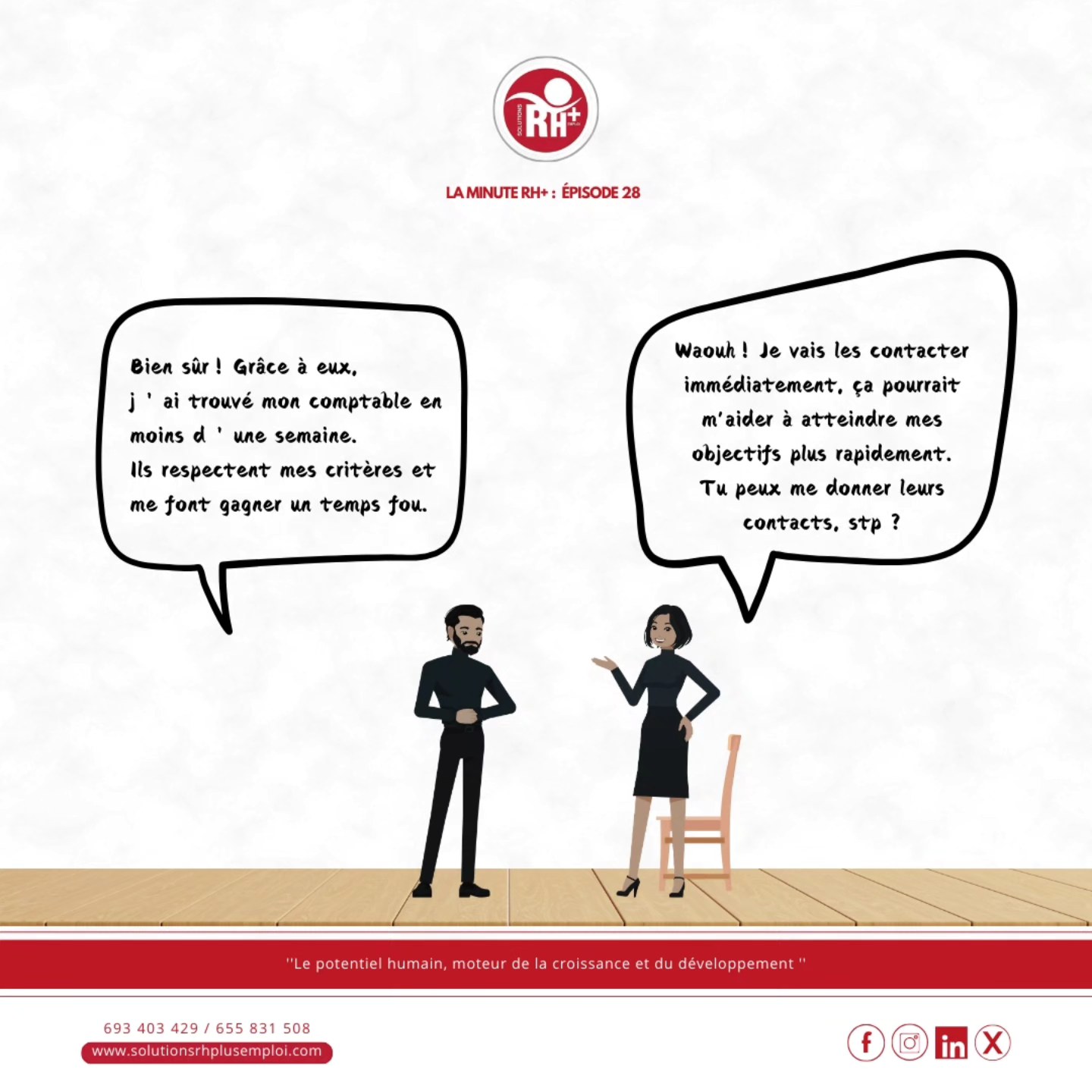 📢 Recruter sans stress, c'est possible avec SOLUTIONS RH+ EMPLOI !
✅Jeanne est submergée par les CV et peine à trouver les bons profils... Mais Arnold a la solution ! 😉
Avec SOLUTIONS RH+ EMPLOI, simplifiez votre processus de recrutement :
✅ Rédaction et diffusion des offres
✅ Tri et présélection des CV
✅ Entretiens et tests d’évaluation
✅ Sélection des meilleurs talents adaptés à vos besoins
💡 Besoin d’un expert pour recruter rapidement et efficacement ? Contactez-nous dès maintenant ! 📞 693 40 34 29 / 655 83 15 08 ou visitez 🌐 www.solutionsrhplusemploi.com
@srhp_foodindustry
@solutionsrhplus
#PME #Compétitivité #Cameroun #SolutionsInnovantes
#recrutementexterne #Tchad #Congo #Cameroun #Garoua #Douala #Gabon #Ngaoundere #bafoussam #edea
#Bonamoussadi #bonanjo #Bepanda #logpom #makepe #Deido #Bonapriso #DÉIDO #GestionRH #RecrutementExterne #BusinessCameroun #Externalisation #EmploiCameroun #RH237 #Recrutement237 #Opportunités237