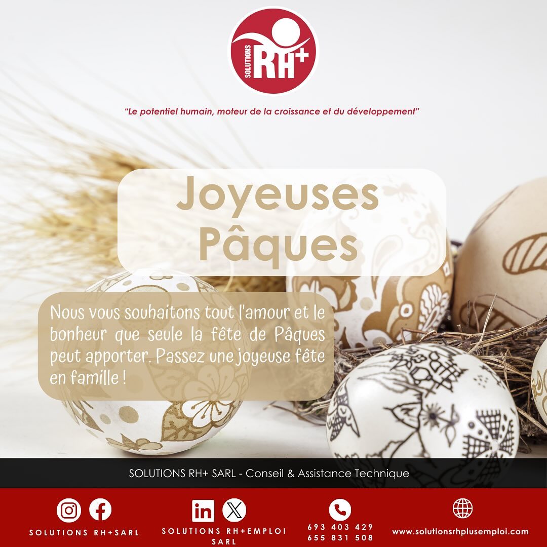 ✨L’entreprise SOLUTIONS RH+# SARL vous souhaite une heureuse fête de pacques ! 🐣🙏🏽
✨L’entreprise SOLUTIONS RH+ SARL wishes you a happy Easter! 🐣🙏🏽