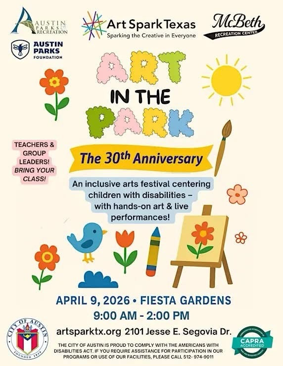 Free face painting from 9:30AM-11:30AM with ArtSpark at their 30th Anniversary of Art in the Park. Free festival for children with disabilities
Link: tinyurl.com/attendartinthepark