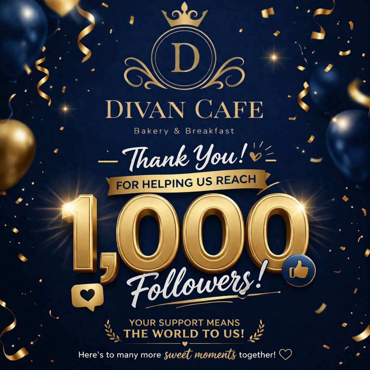 1,000 followers and counting at Divan Café! 🎉☕✨
We’re so grateful for every like, visit, and kind word—thank you for being part of our journey. This is just the beginning, and we can’t wait to keep growing with you. 🤍
#DivanCafe #1000Followers #ThankYou #GrowingTogether #cafevibes